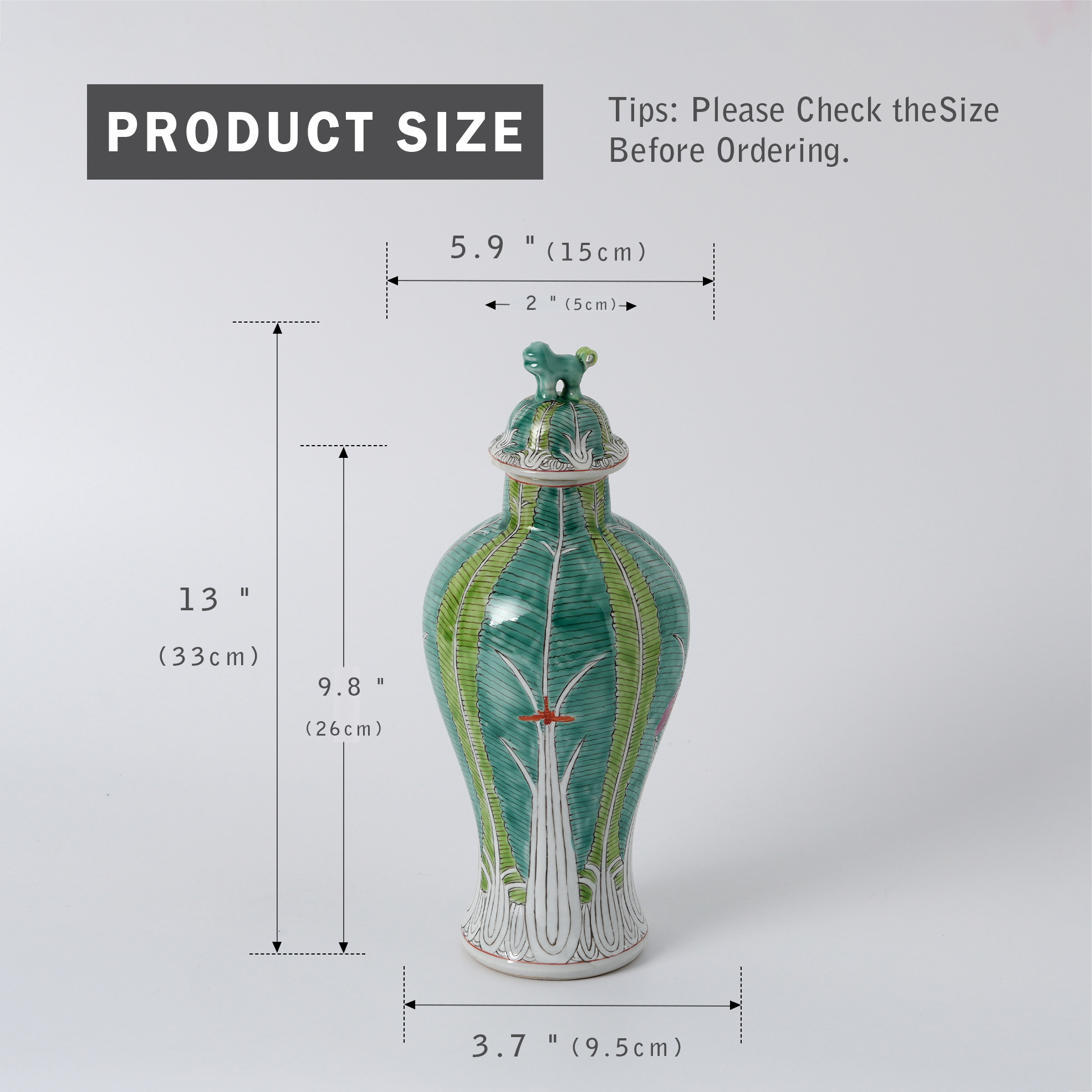 Hand-painted Cabbage Leaf Meiping Vase with Cover