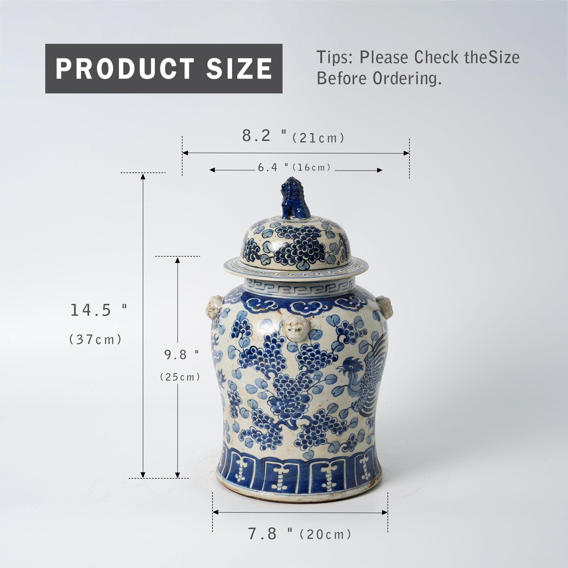 Antique blue and white porcelain lion head ceramic flower pot, hand-painted 61
