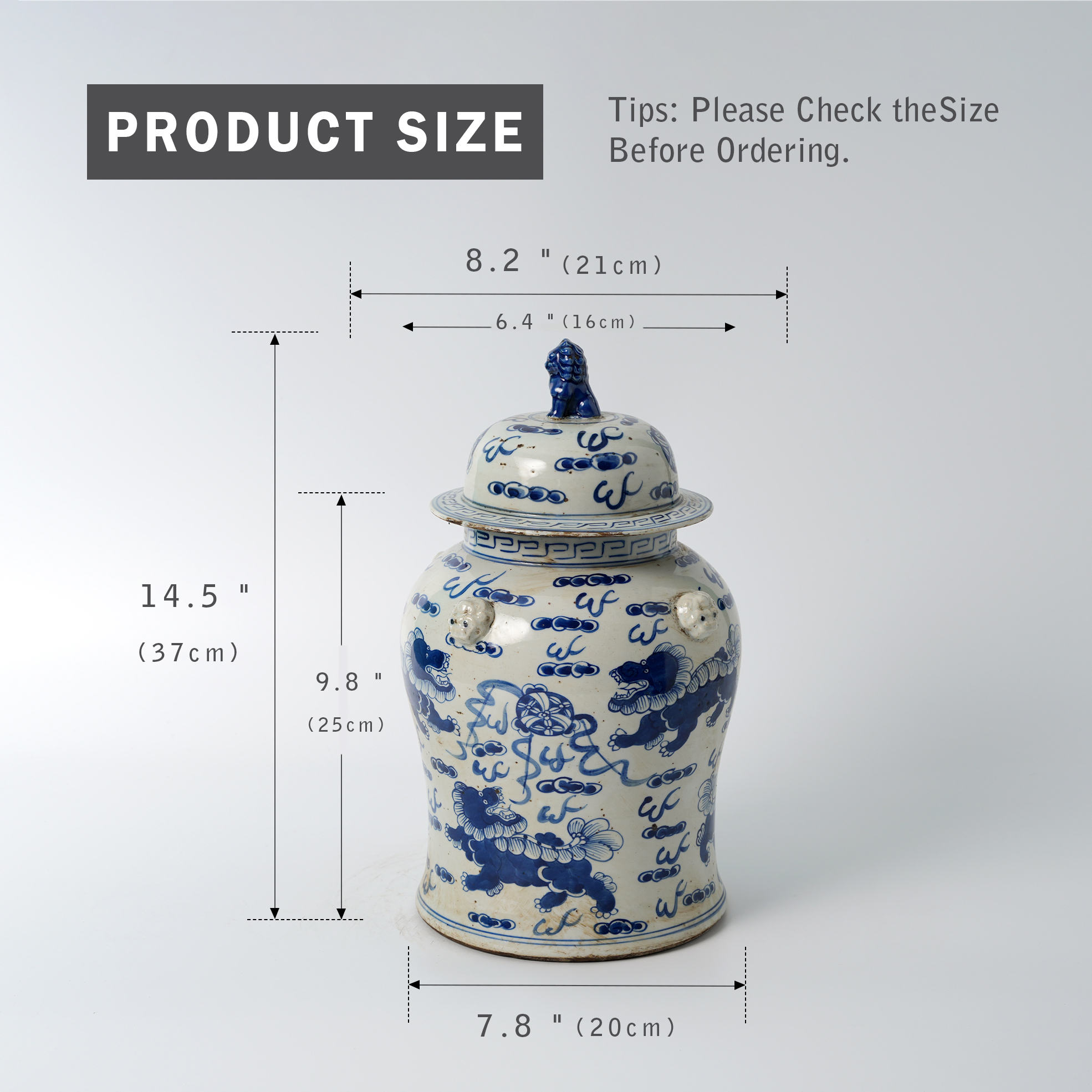 Antique blue and white porcelain lion head ceramic flower pot, hand-painted 62