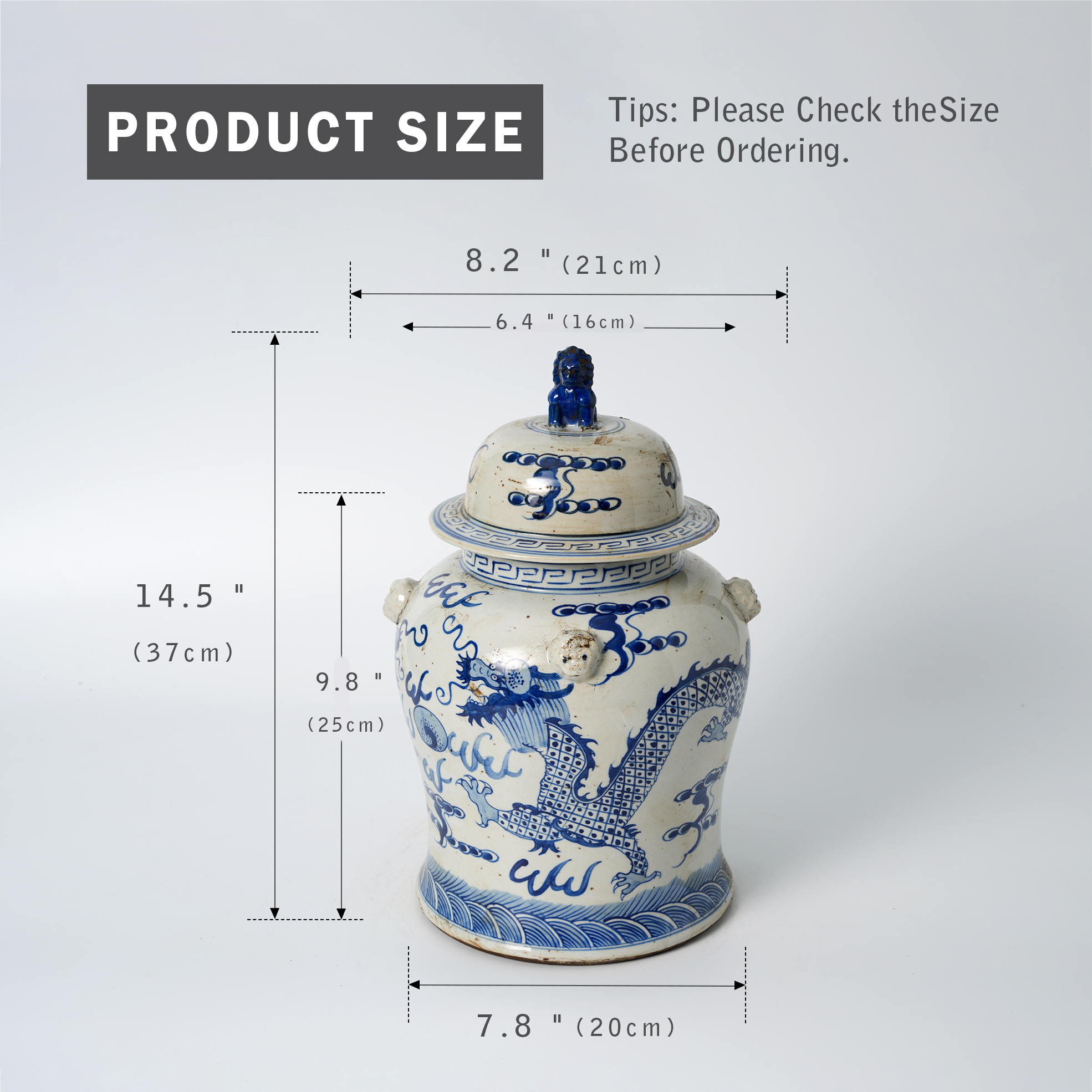 Antique blue and white porcelain lion head ceramic flower pot, hand-painted 65