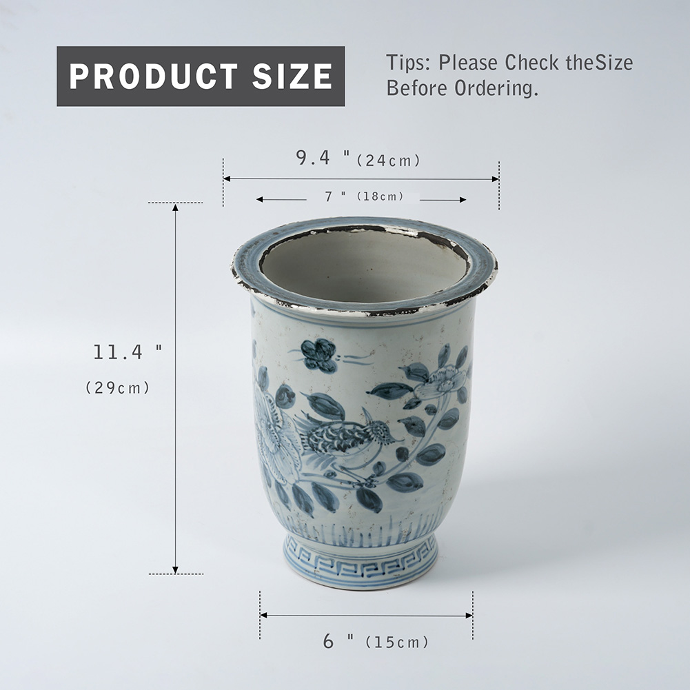 Antique blue and white porcelain hand-painted ceramic flower pot 45