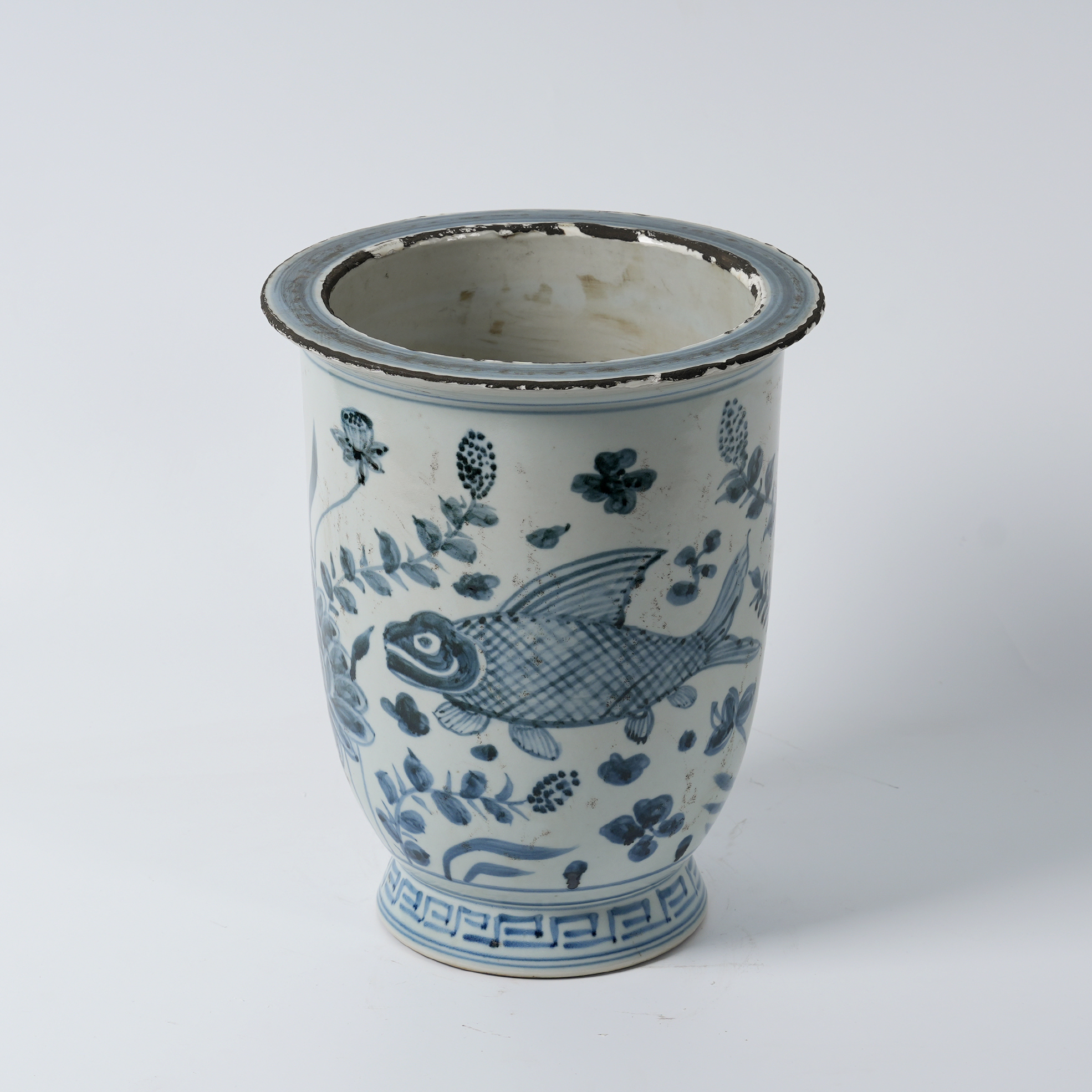 Antique blue and white porcelain hand-painted ceramic flower pot 42