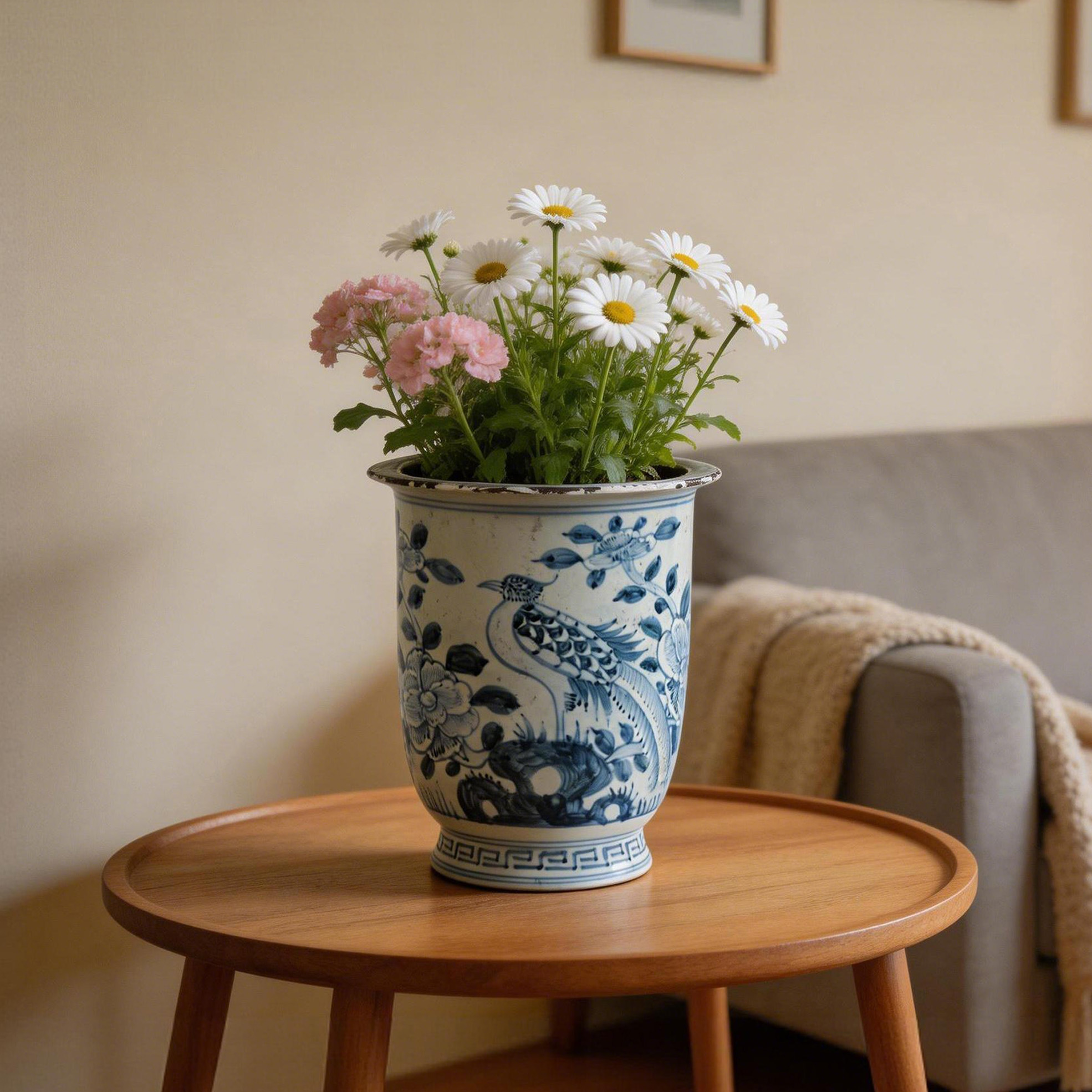 Antique blue and white porcelain hand-painted ceramic flower pot 45