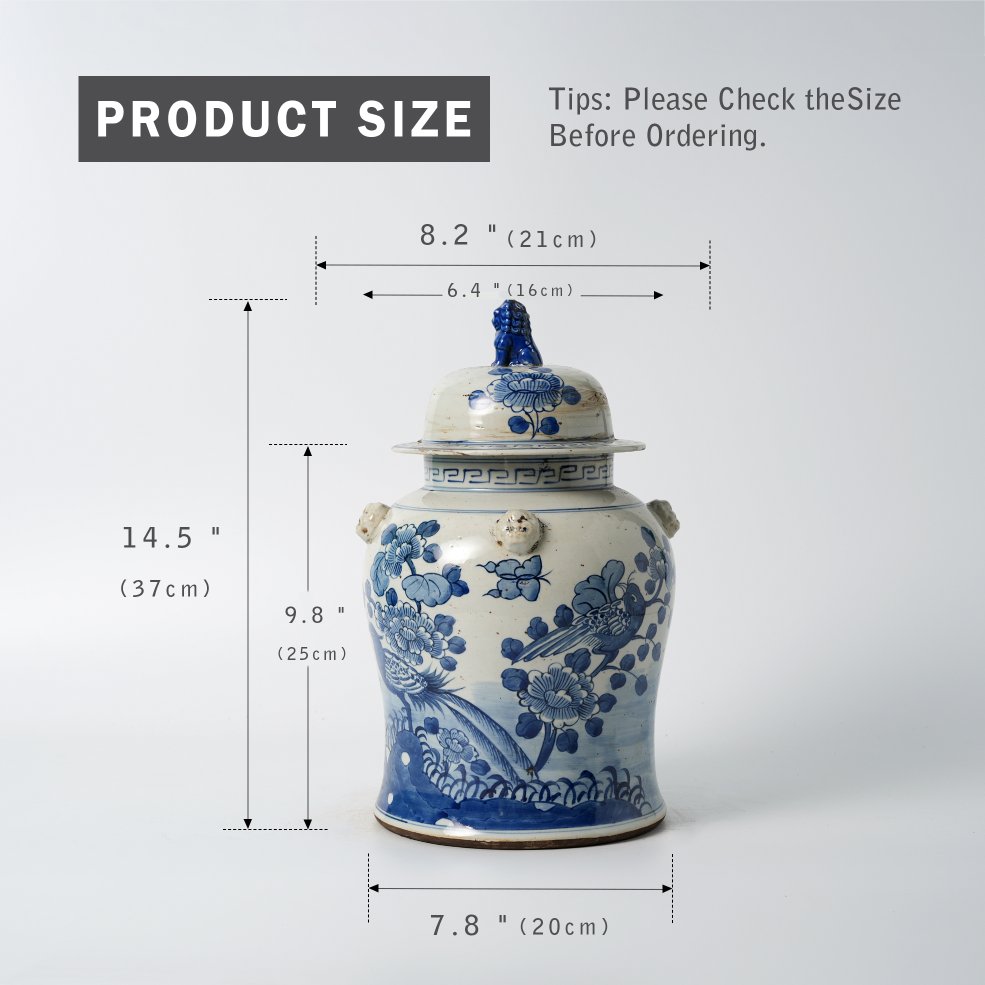 Antique blue and white porcelain lion head ceramic flower pot, hand-painted 60