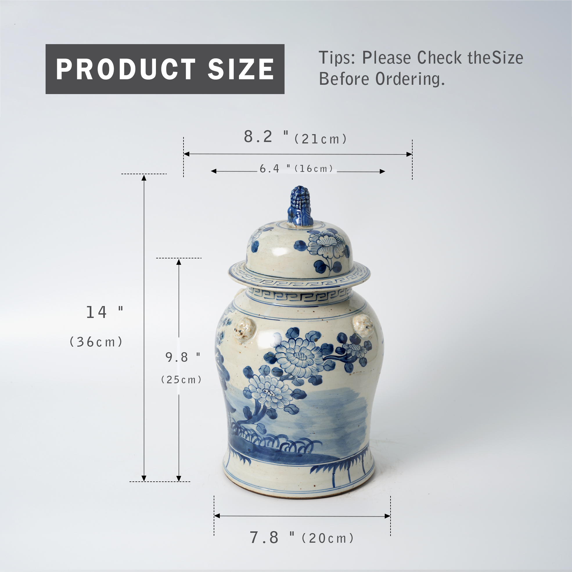 Antique blue and white porcelain lion head ceramic flower pot, hand-painted 64