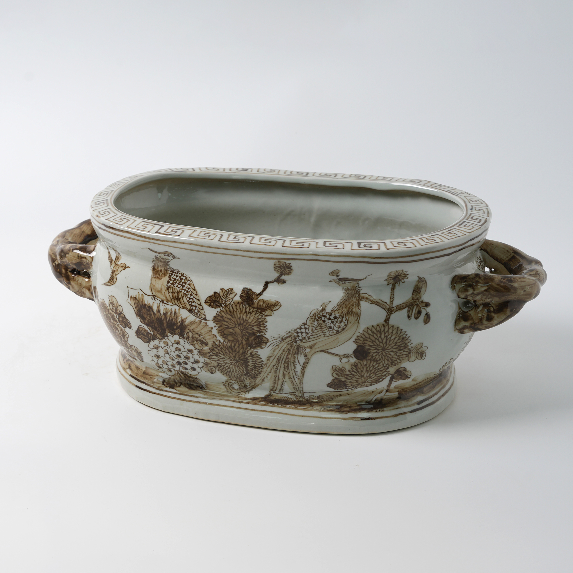 Brown antique hand-painted double-handled ceramic flower pot 80