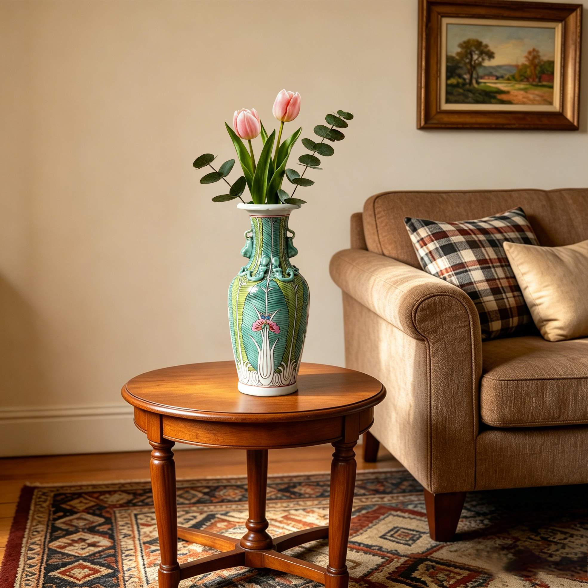 Hand-painted Cabbage Leaf Tall Neck Vase
