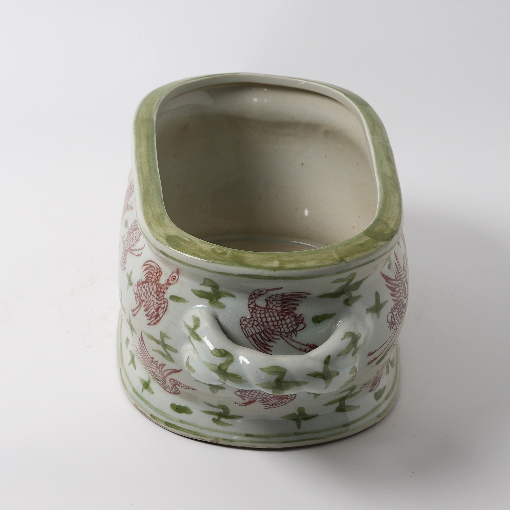 Red Bird Antique Hand-Painted Double-Handled Ceramic Flower Pot 82