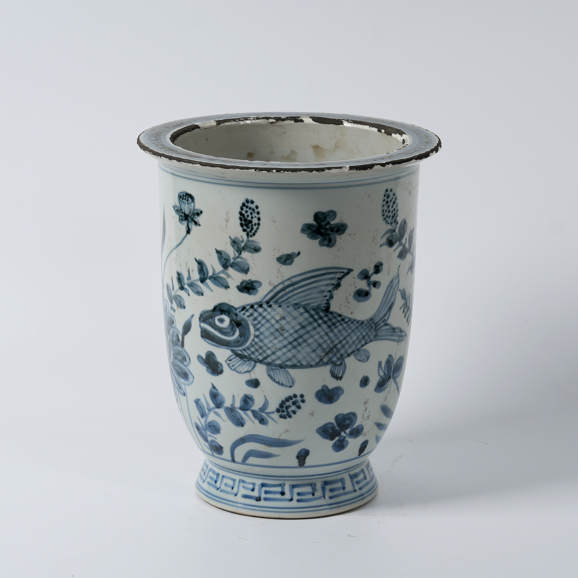 Antique blue and white porcelain hand-painted ceramic flower pot 42