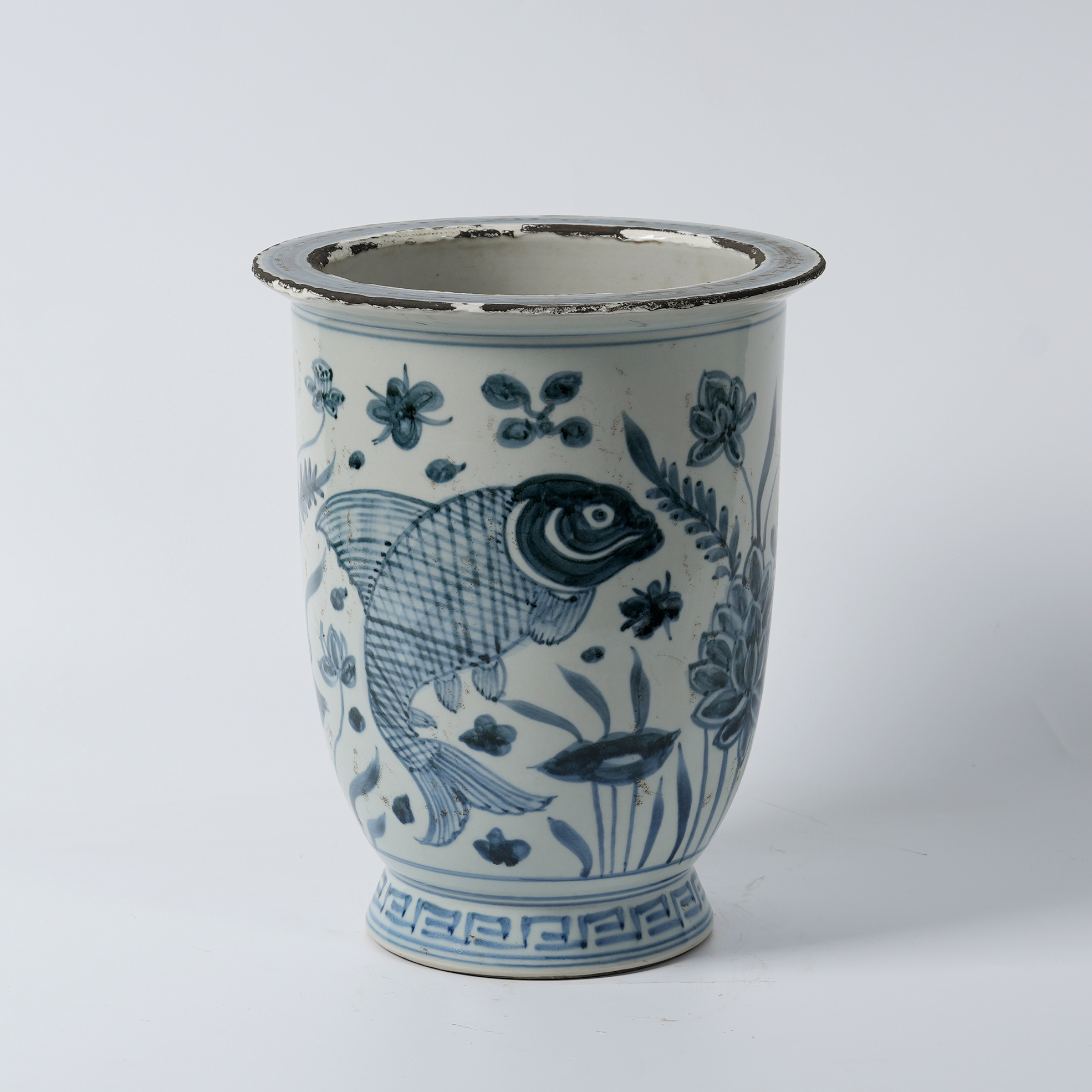 Antique blue and white porcelain hand-painted ceramic flower pot 42