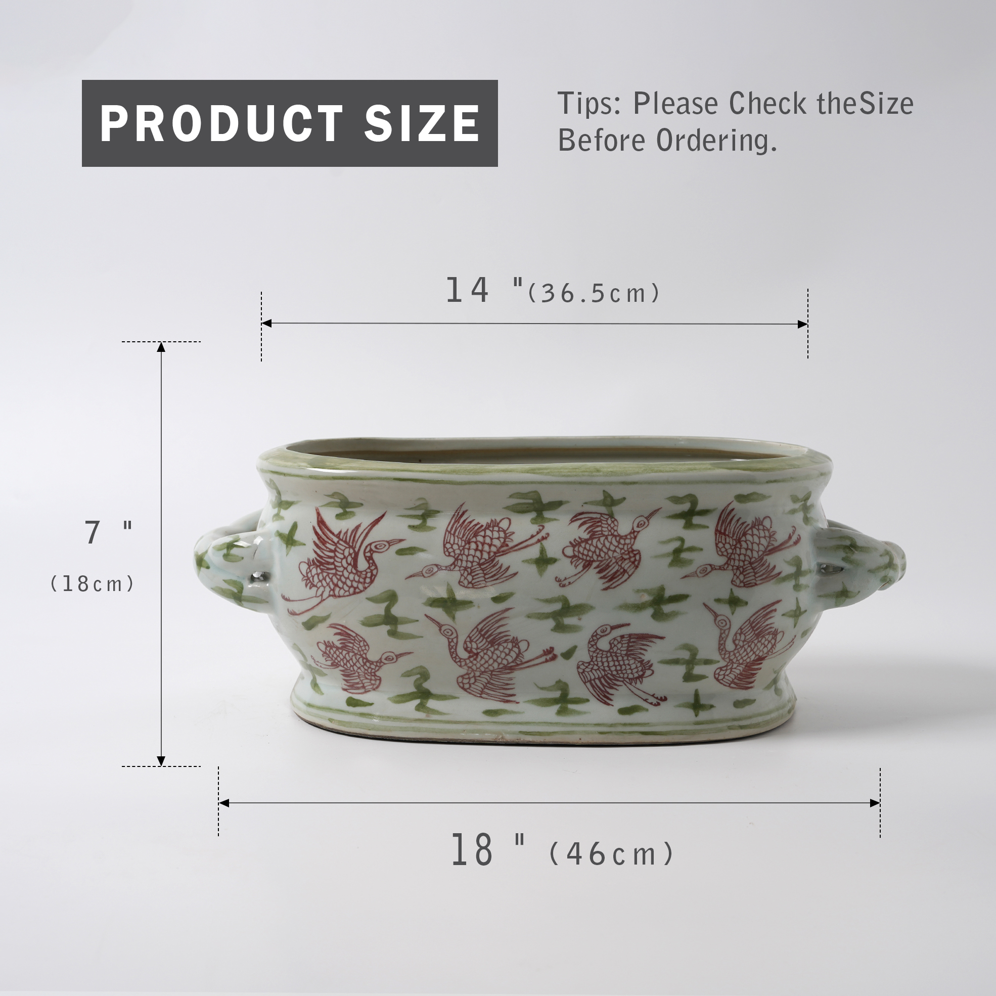 Red Bird Antique Hand-Painted Double-Handled Ceramic Flower Pot 82
