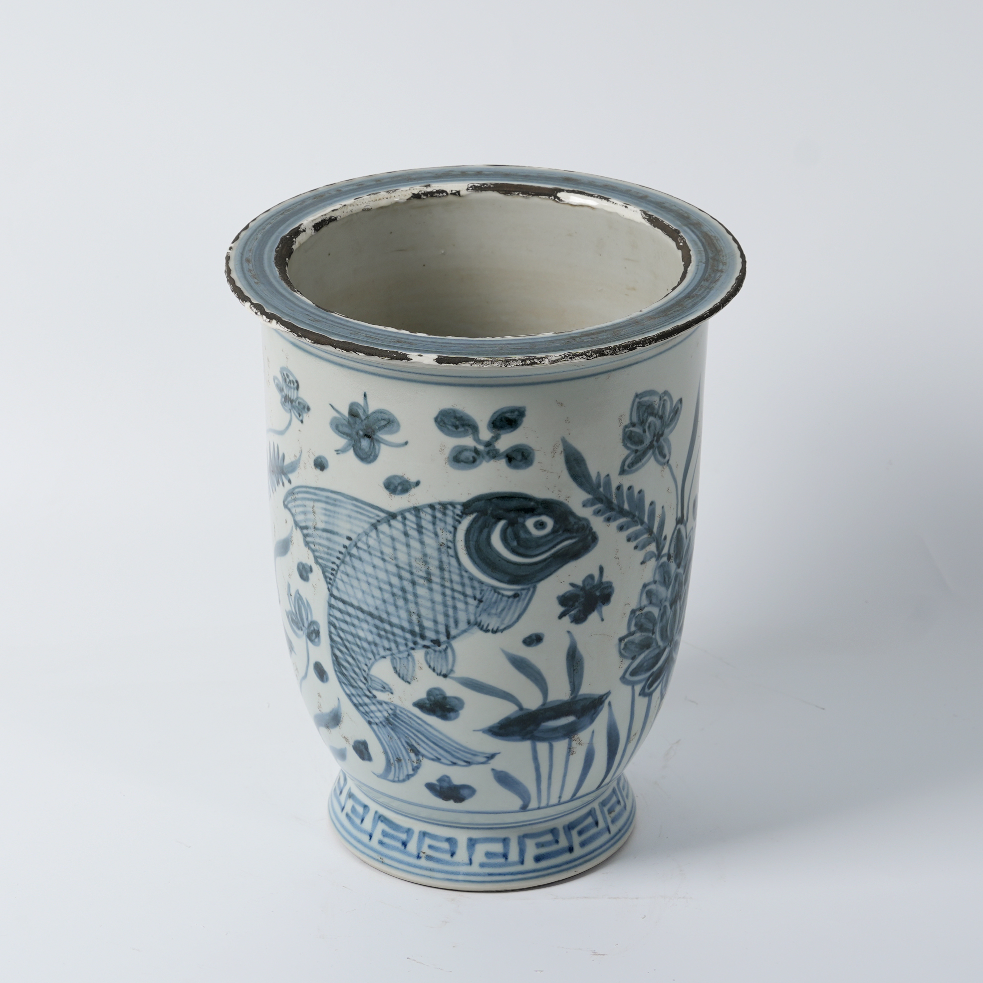Antique blue and white porcelain hand-painted ceramic flower pot 42