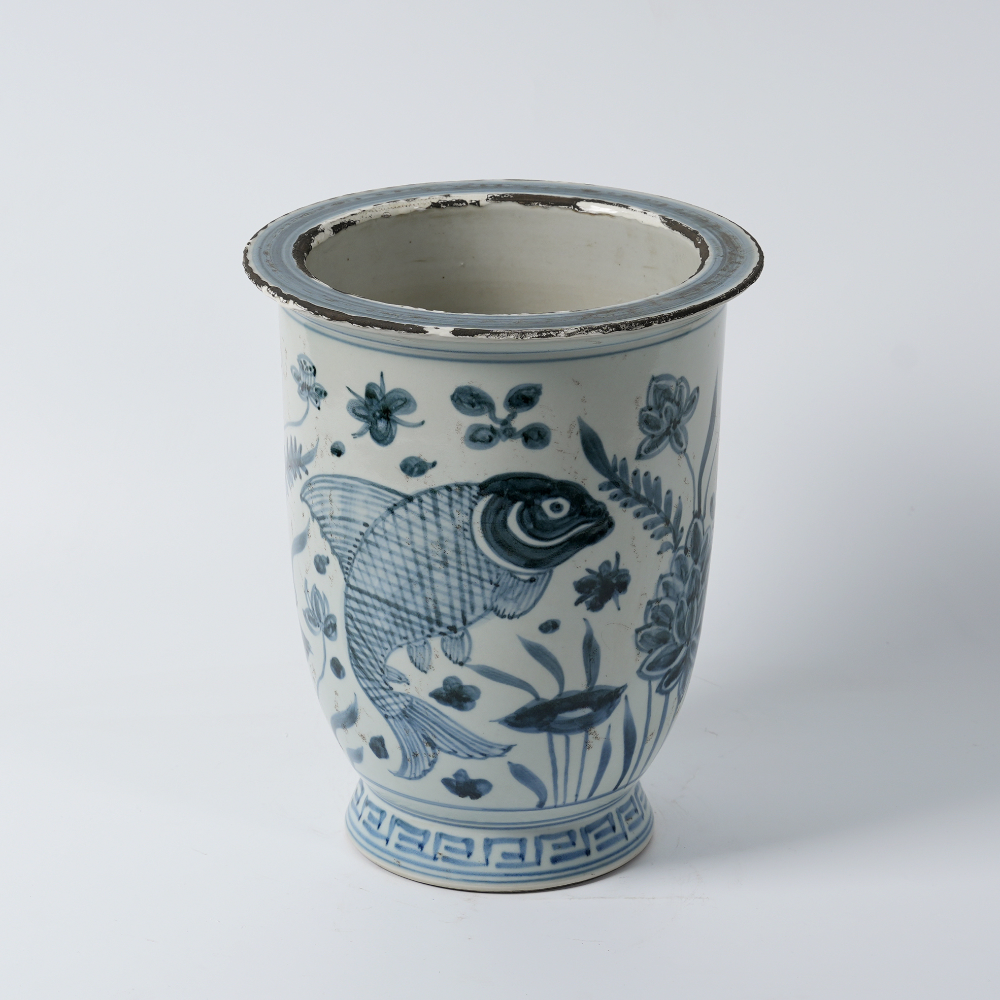 Antique blue and white porcelain hand-painted ceramic flower pot 42
