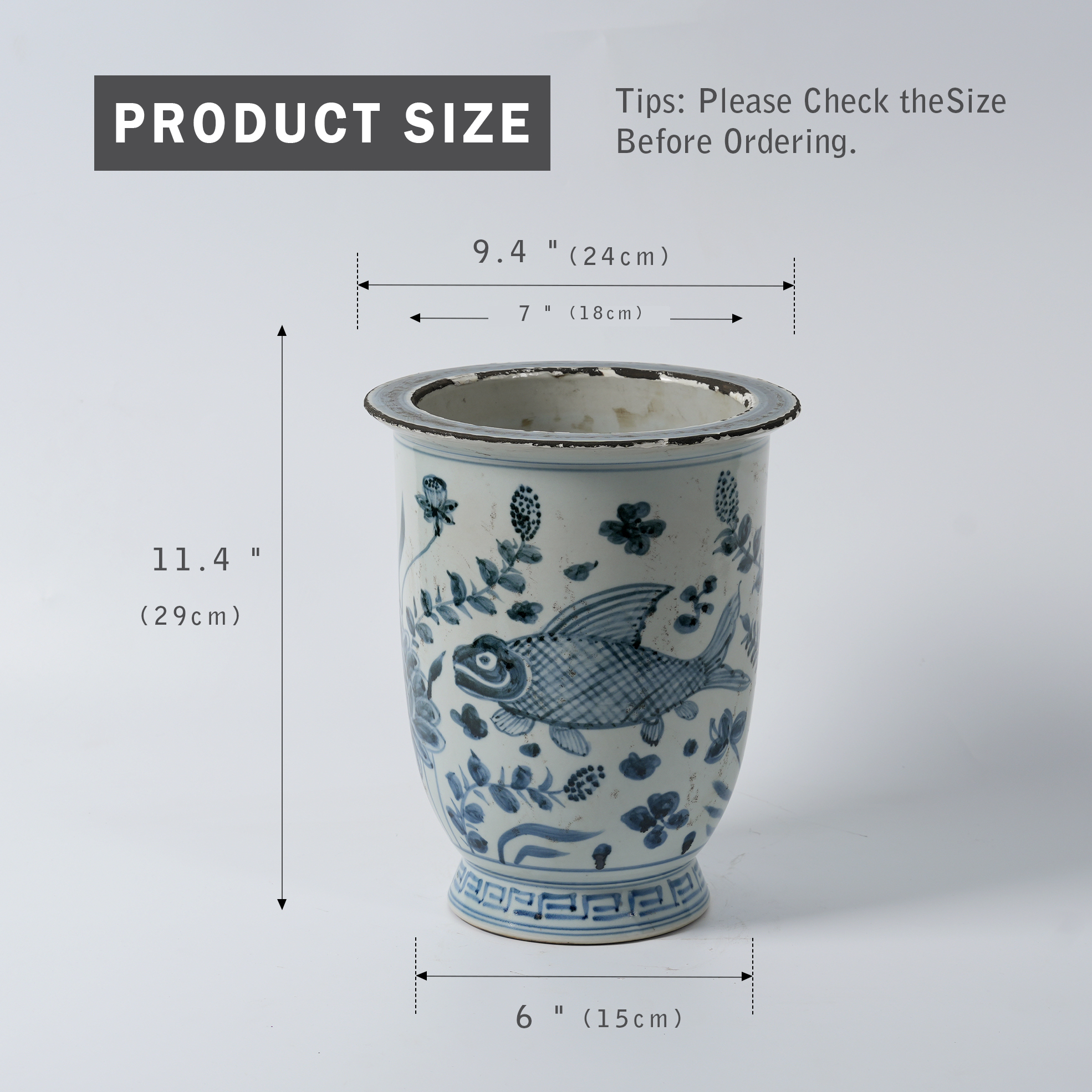 Antique blue and white porcelain hand-painted ceramic flower pot 42