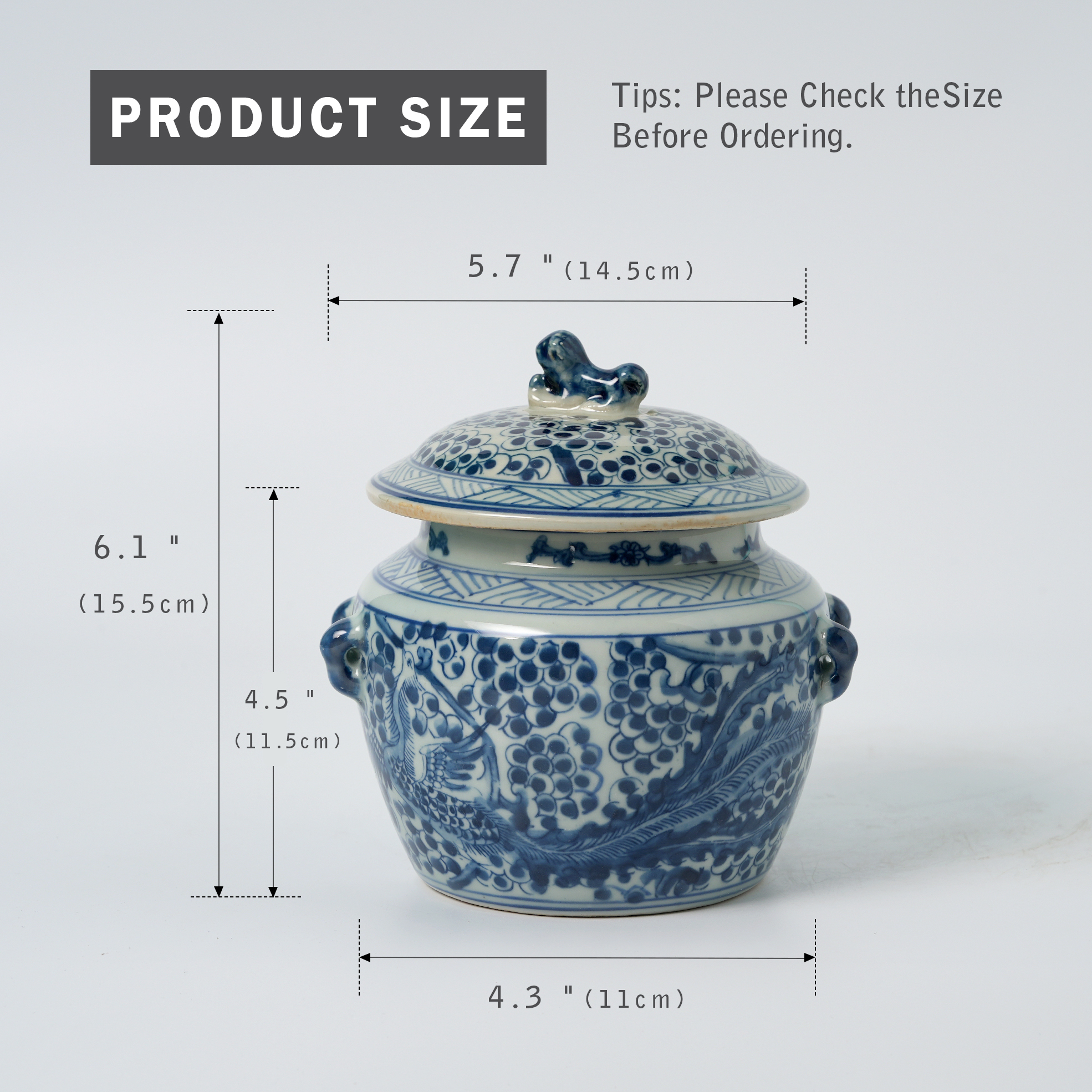 Antique blue and white floral pattern decorated ginger jar lid 71
