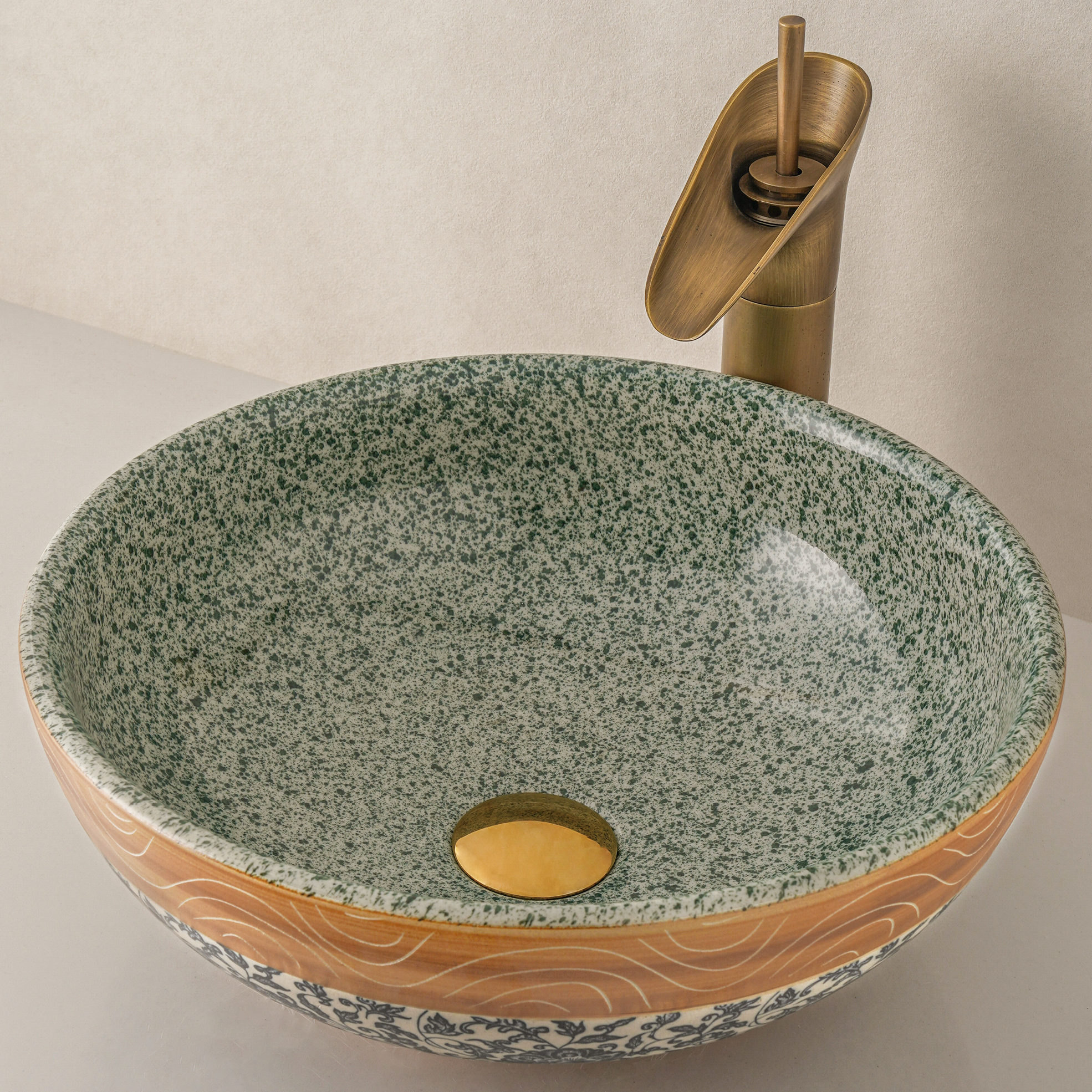 Green hand-painted washbasin