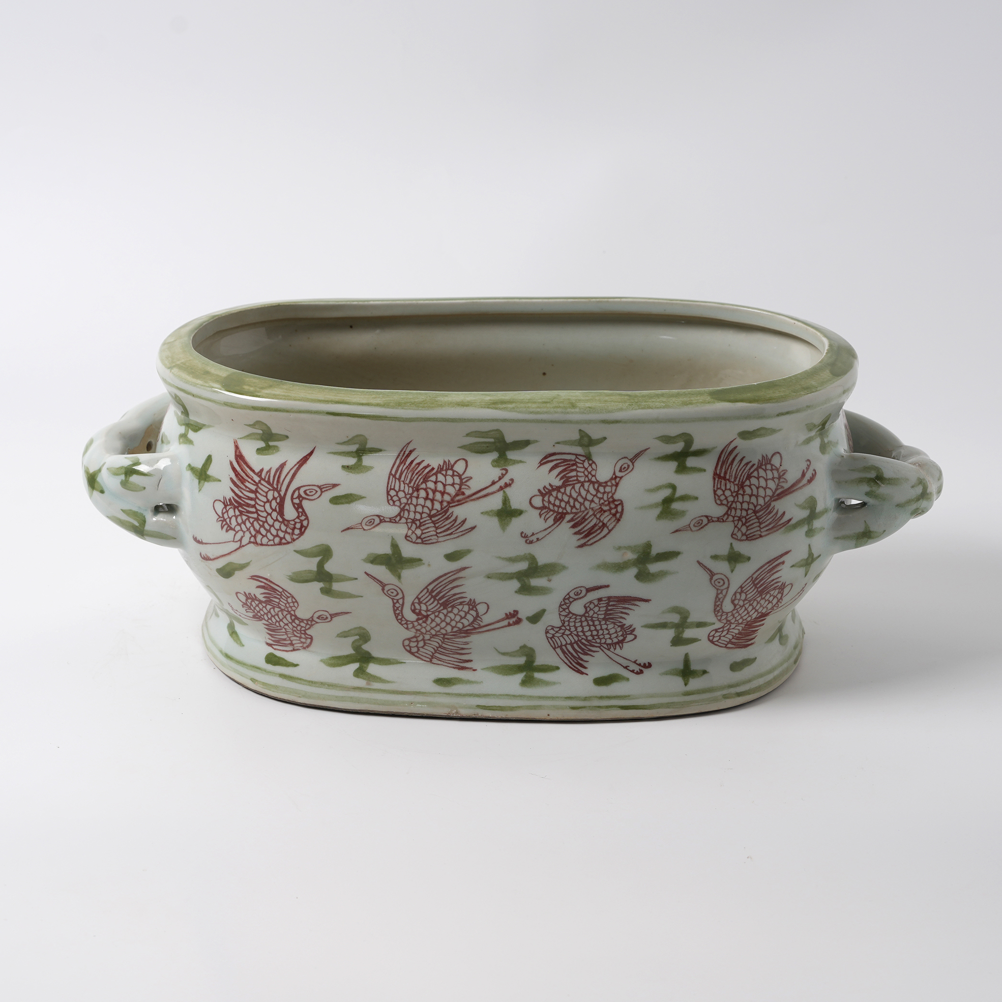 Red Bird Antique Hand-Painted Double-Handled Ceramic Flower Pot 82