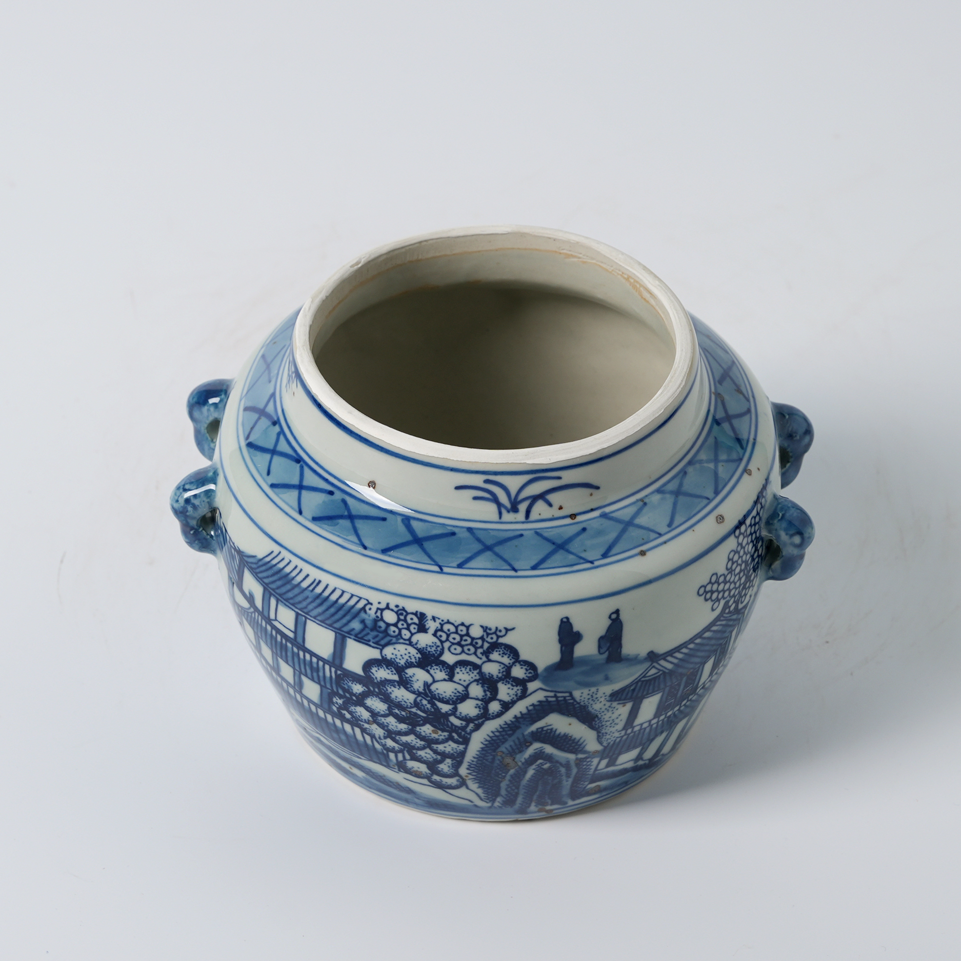 Antique blue and white floral pattern decorated ginger jar lid 67