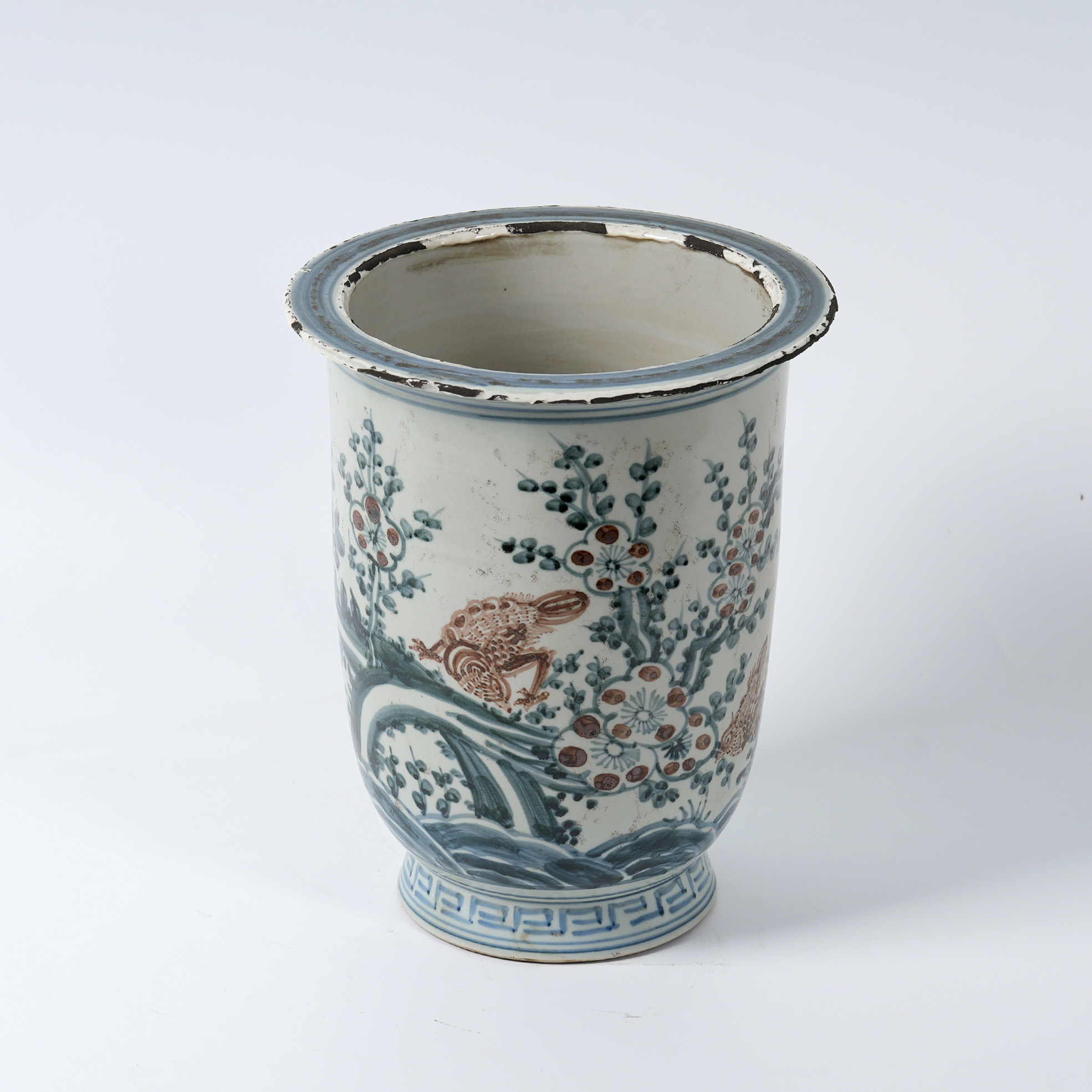 Antique blue and white porcelain hand-painted ceramic flower pot 44