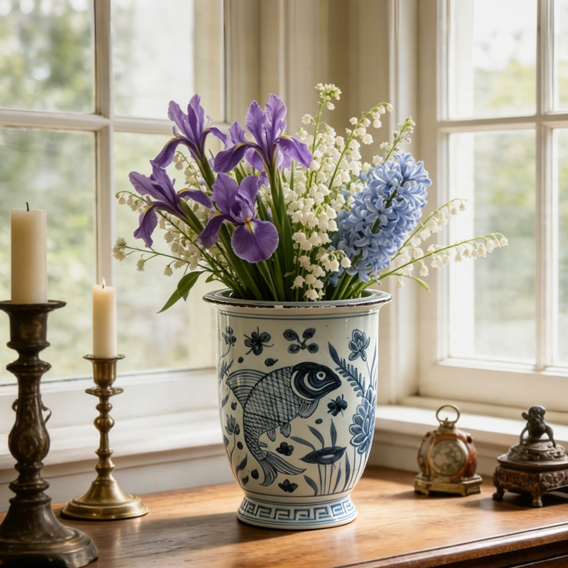 Antique blue and white porcelain hand-painted ceramic flower pot 42