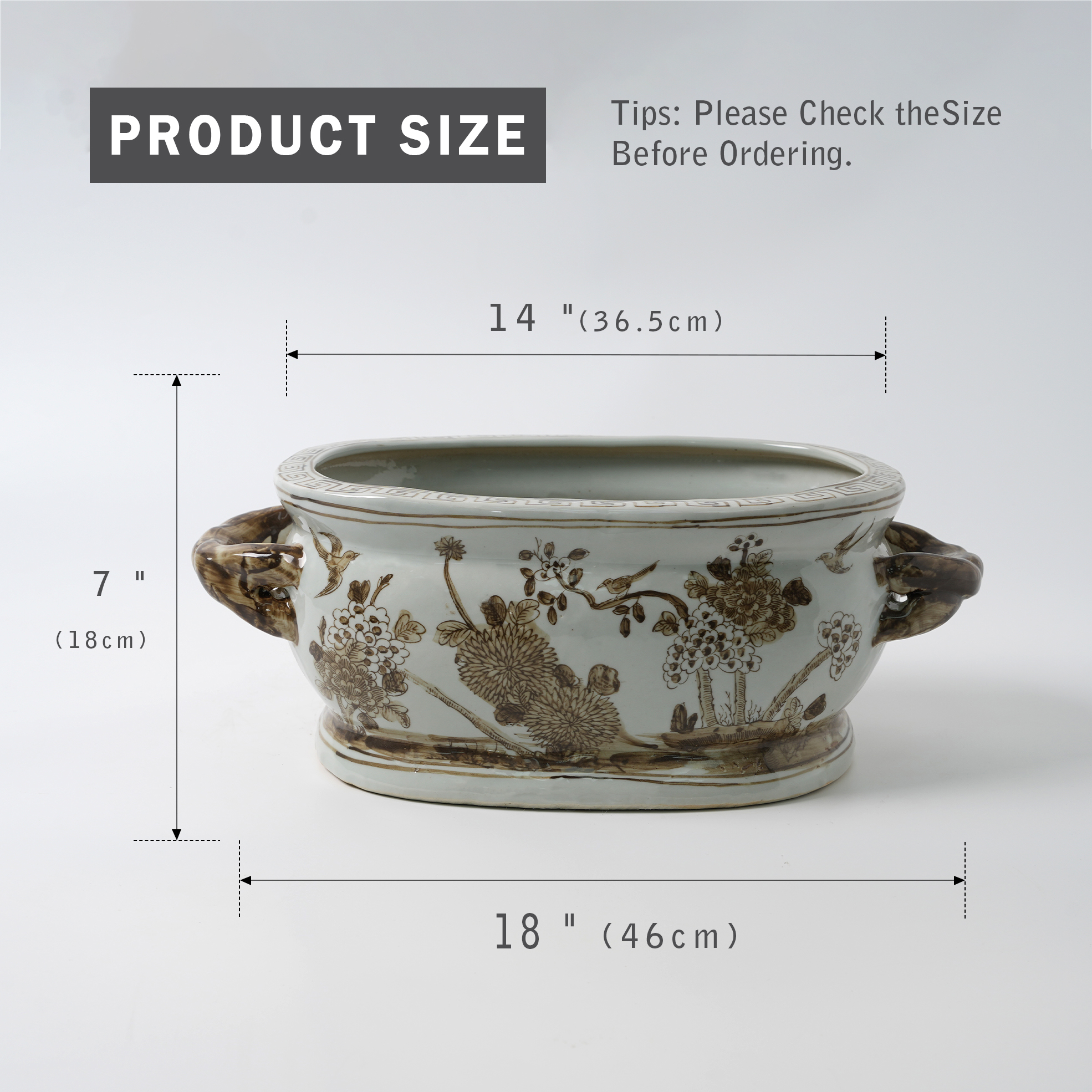 Brown antique hand-painted double-handled ceramic flower pot 80