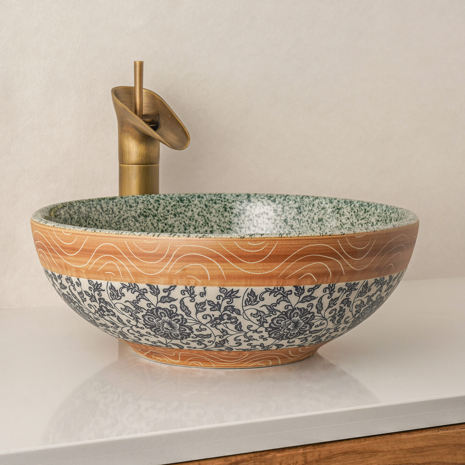 Green hand-painted washbasin