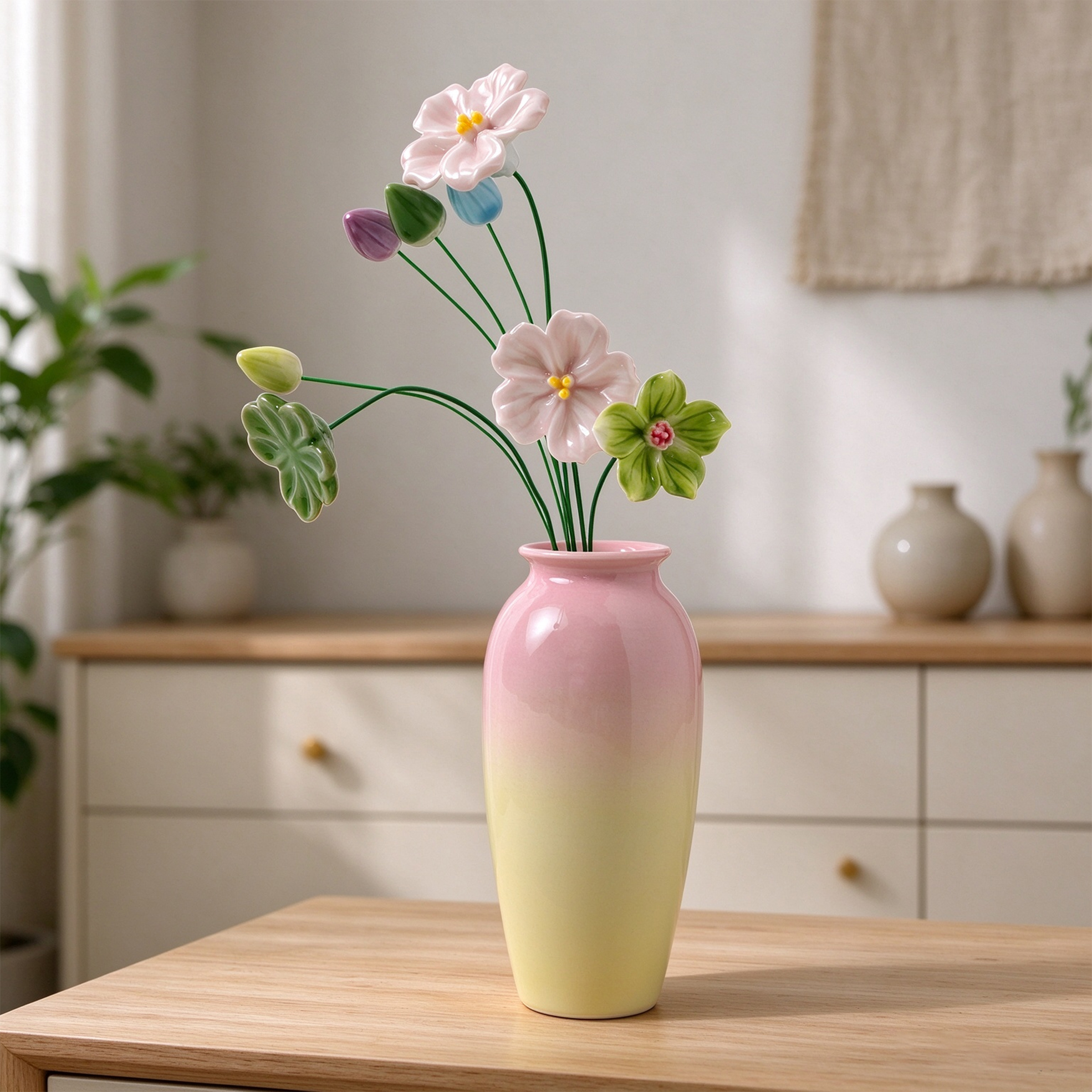 4 PCS Jingdezhen Handmade Ceramic Flower Vase Set - Pastel Gradient Glaze