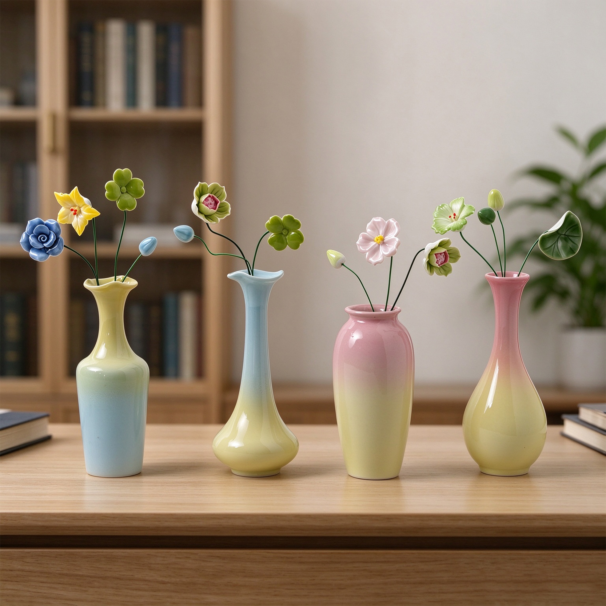 4 PCS Jingdezhen Handmade Ceramic Flower Vase Set - Pastel Gradient Glaze