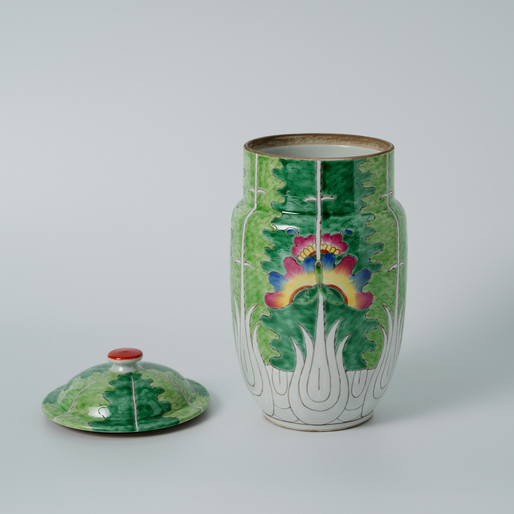 Chinese Hand-Painted Pastel Bok Choy Ceramic Ginger Jar Butterfly Pattern 31