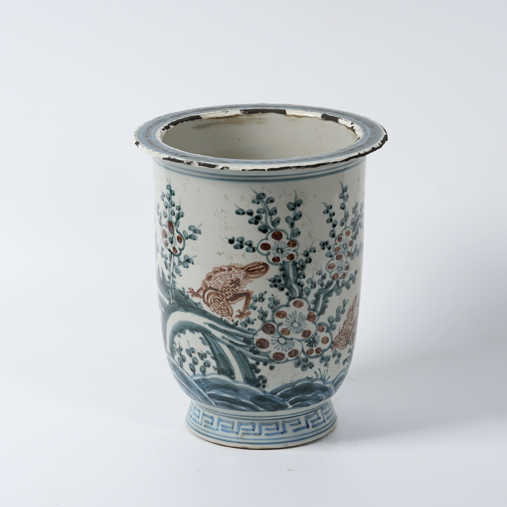 Antique blue and white porcelain hand-painted ceramic flower pot 44