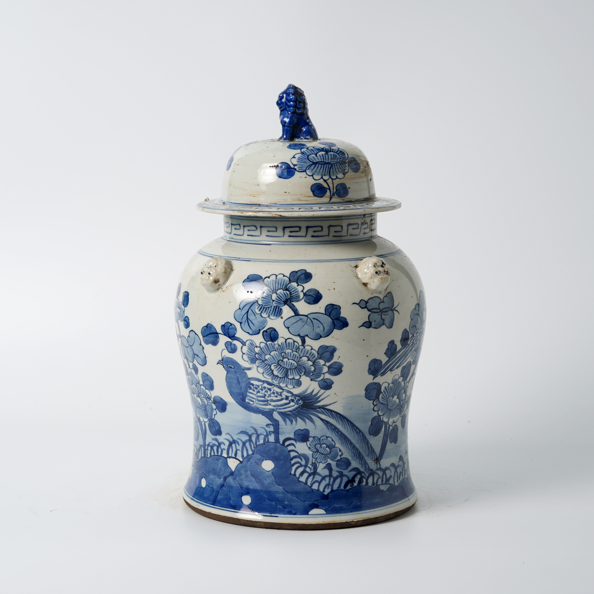 Antique blue and white porcelain lion head ceramic flower pot, hand-painted 60