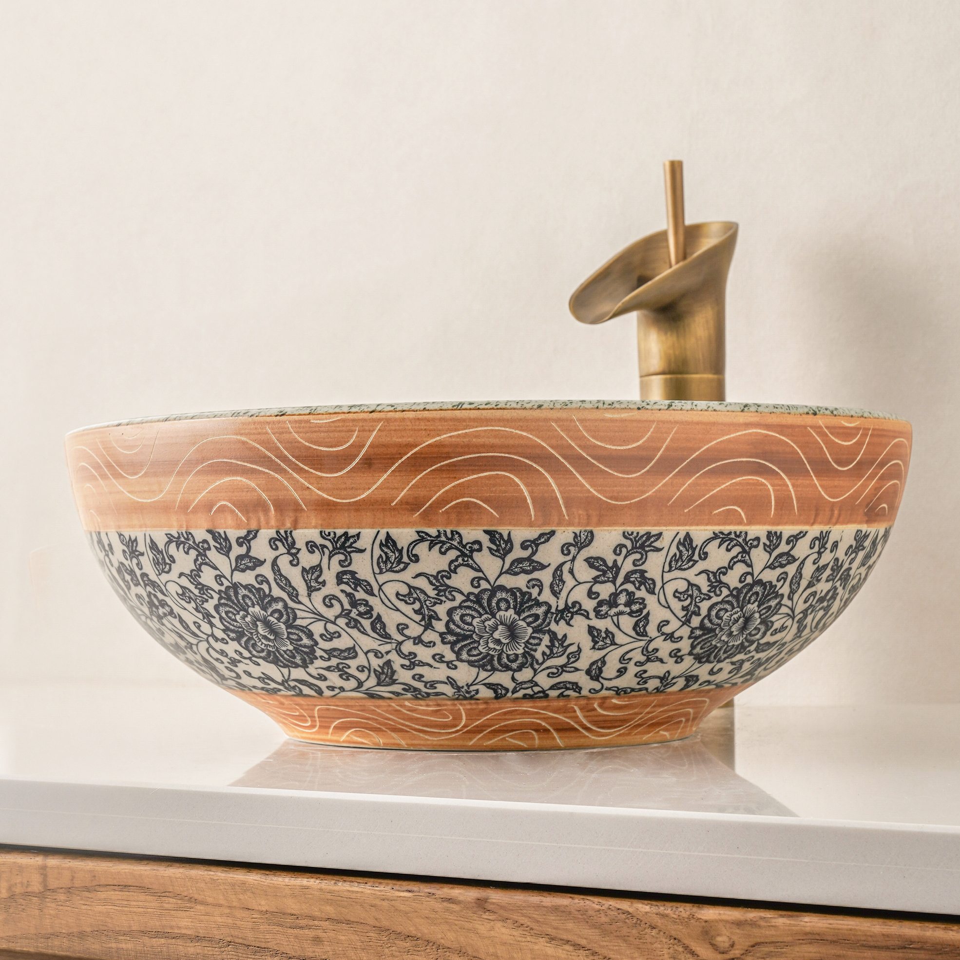 Green hand-painted washbasin