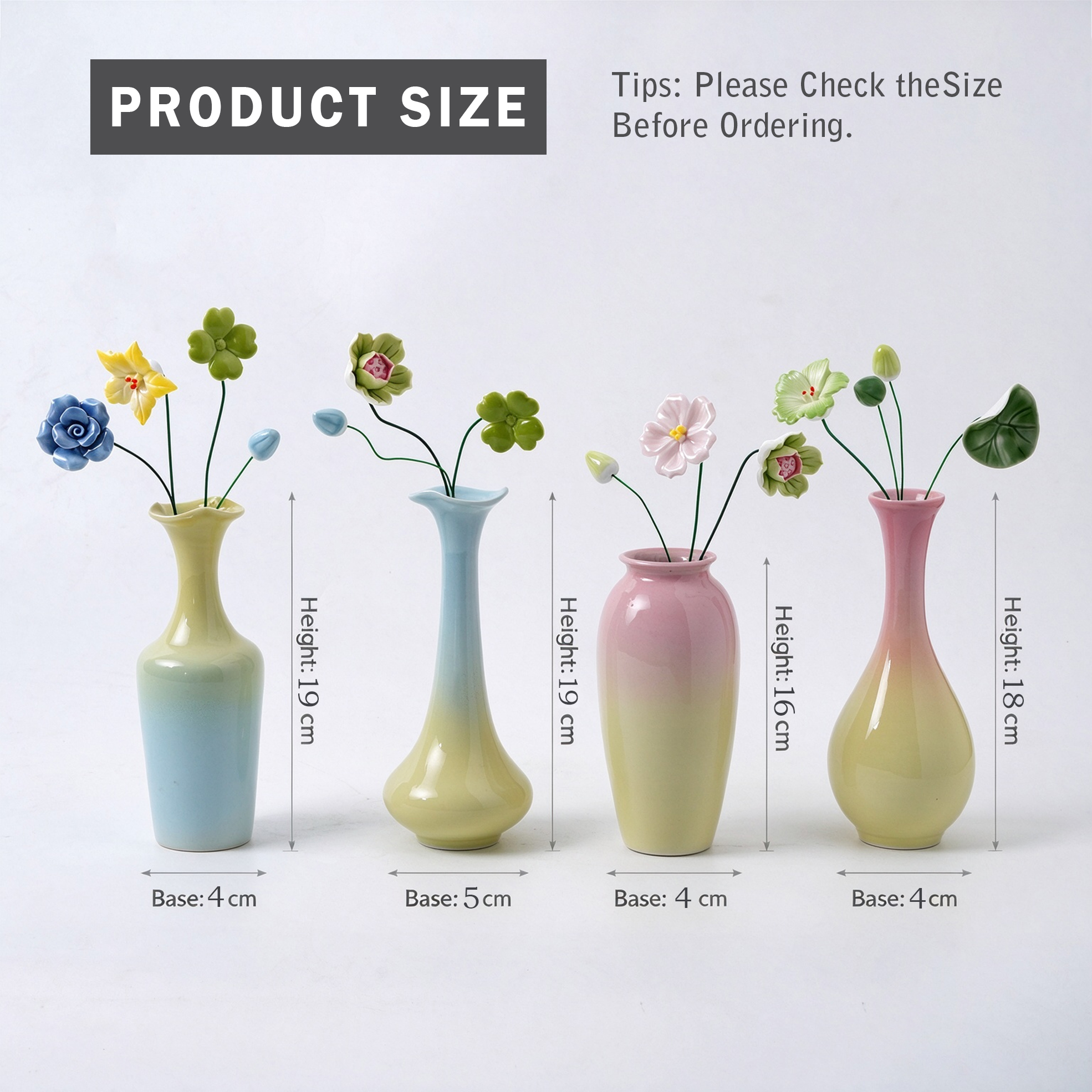 4 PCS Jingdezhen Handmade Ceramic Flower Vase Set - Pastel Gradient Glaze