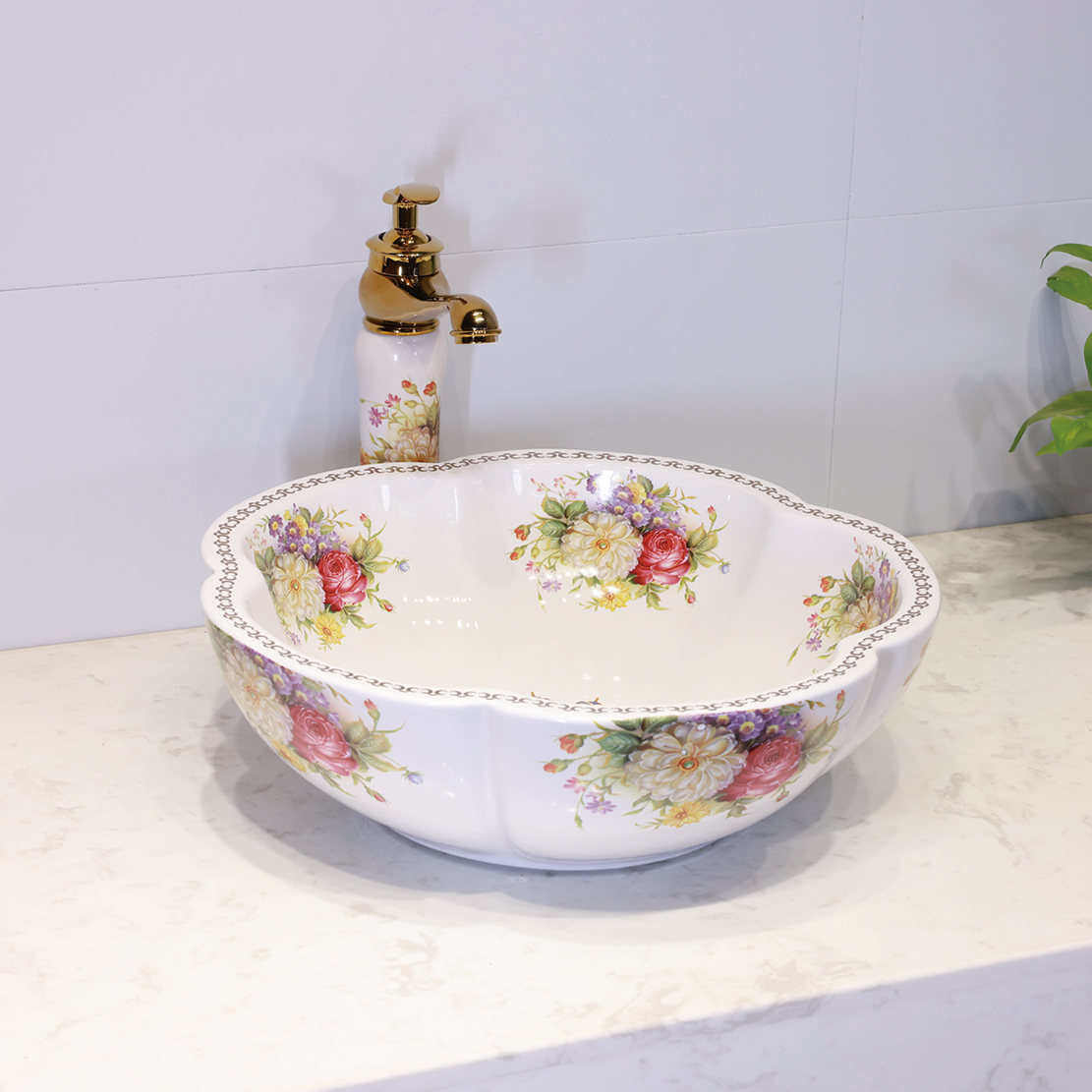 "Twin Blossoms in Bloom" Ceramic Washbasin