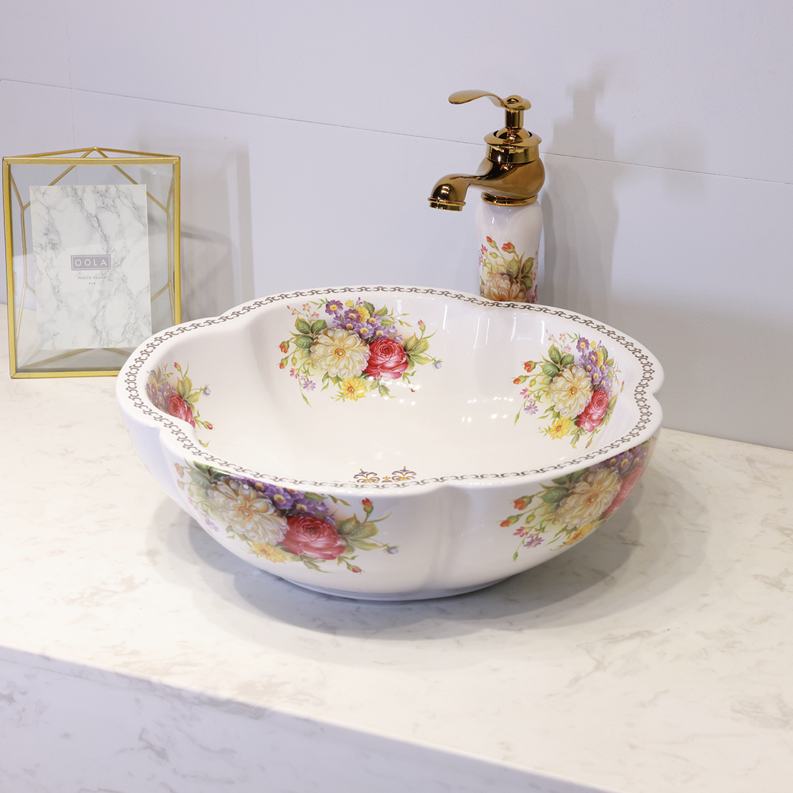 "Twin Blossoms in Bloom" Ceramic Washbasin