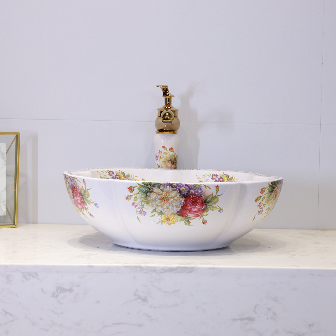 "Twin Blossoms in Bloom" Ceramic Washbasin