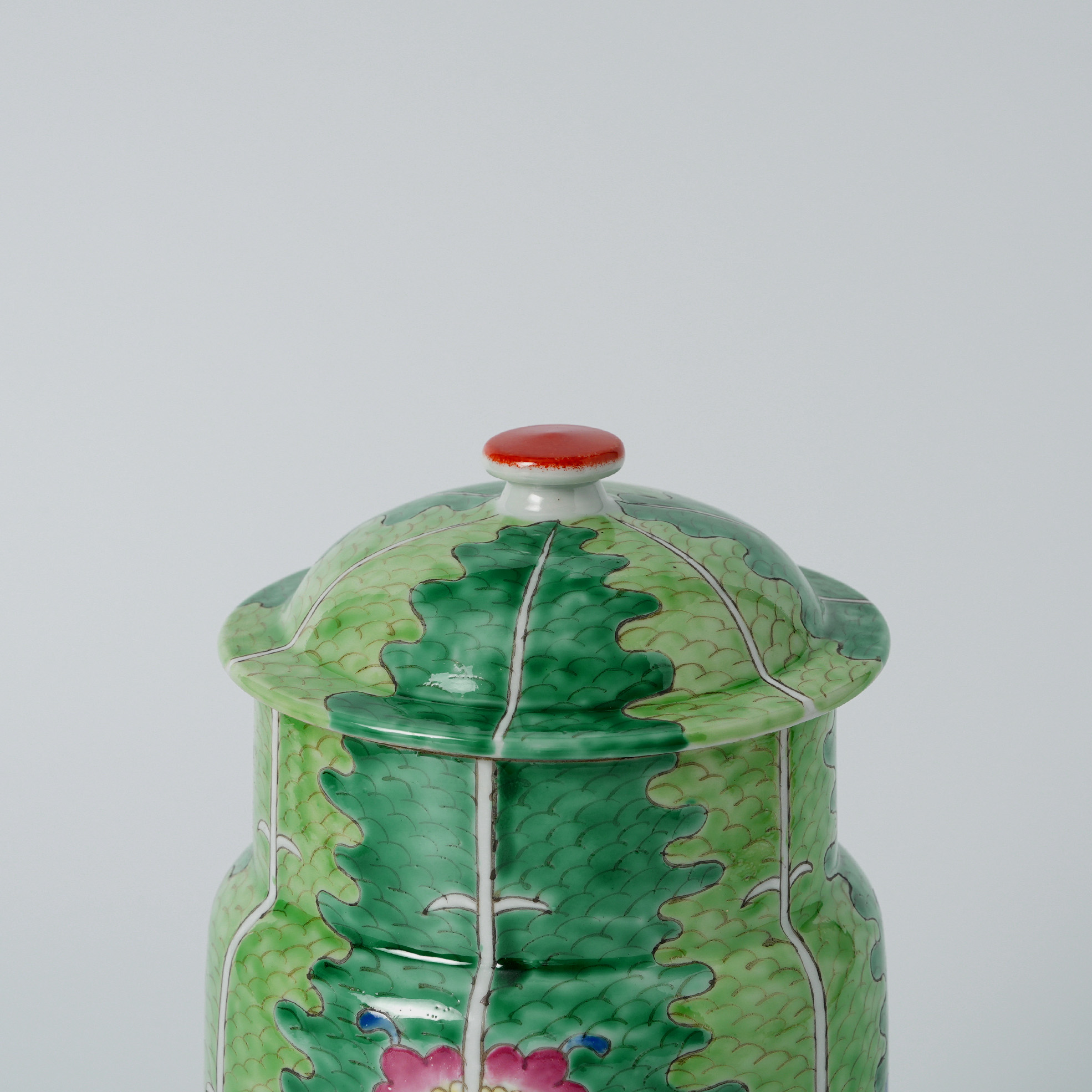 Chinese Hand-Painted Pastel Bok Choy Ceramic Ginger Jar Butterfly Pattern 31