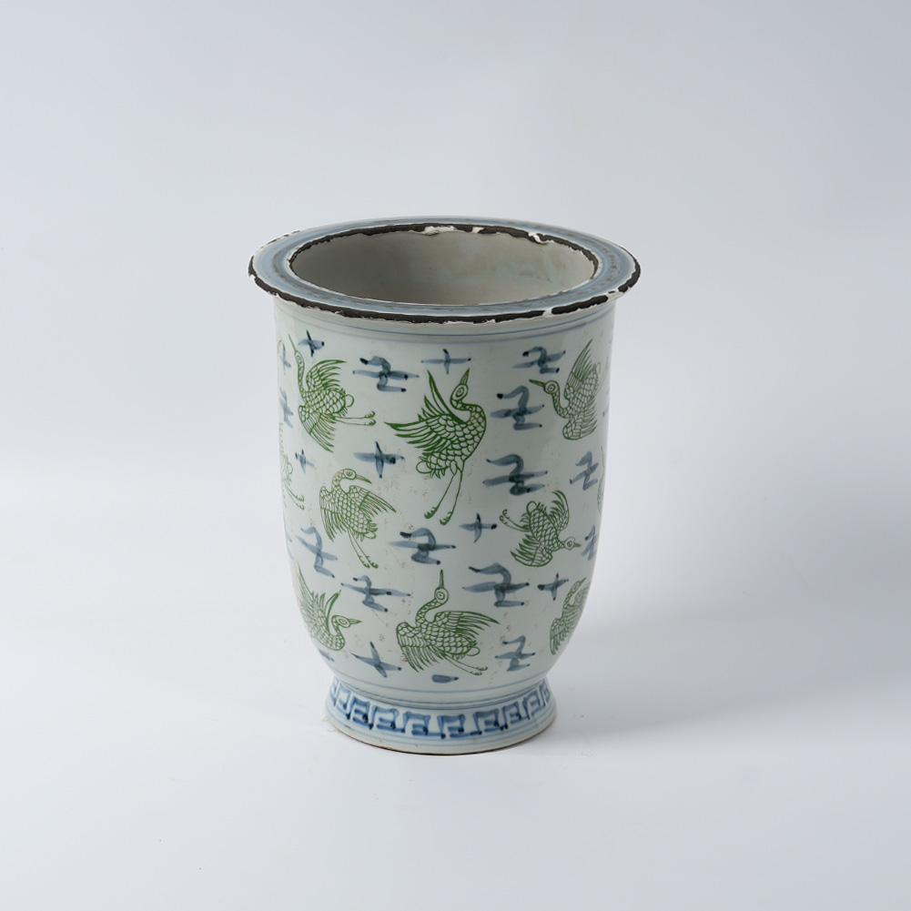 Green Crane Antique Hand-Painted Ceramic Flower Pot 41