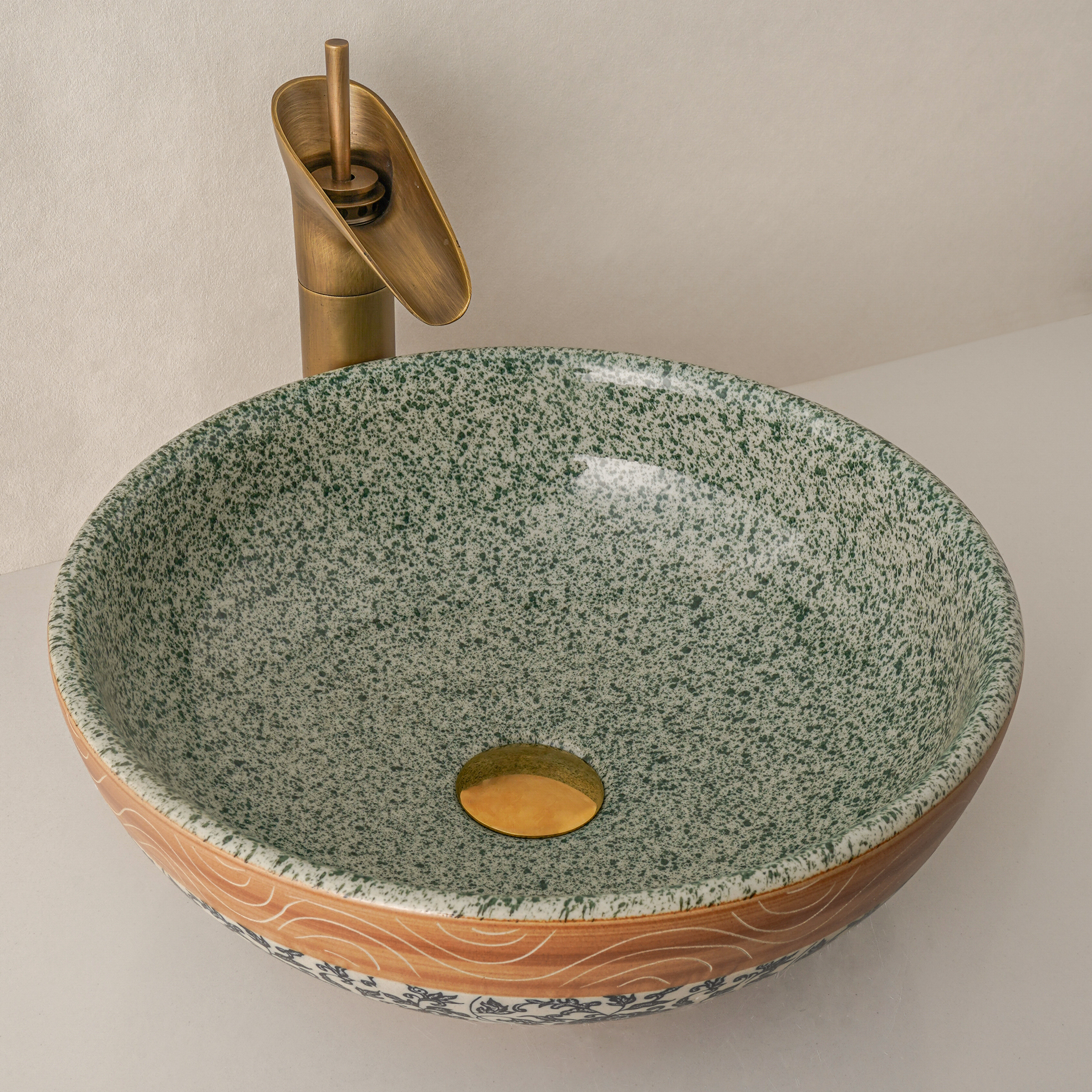 Green hand-painted washbasin