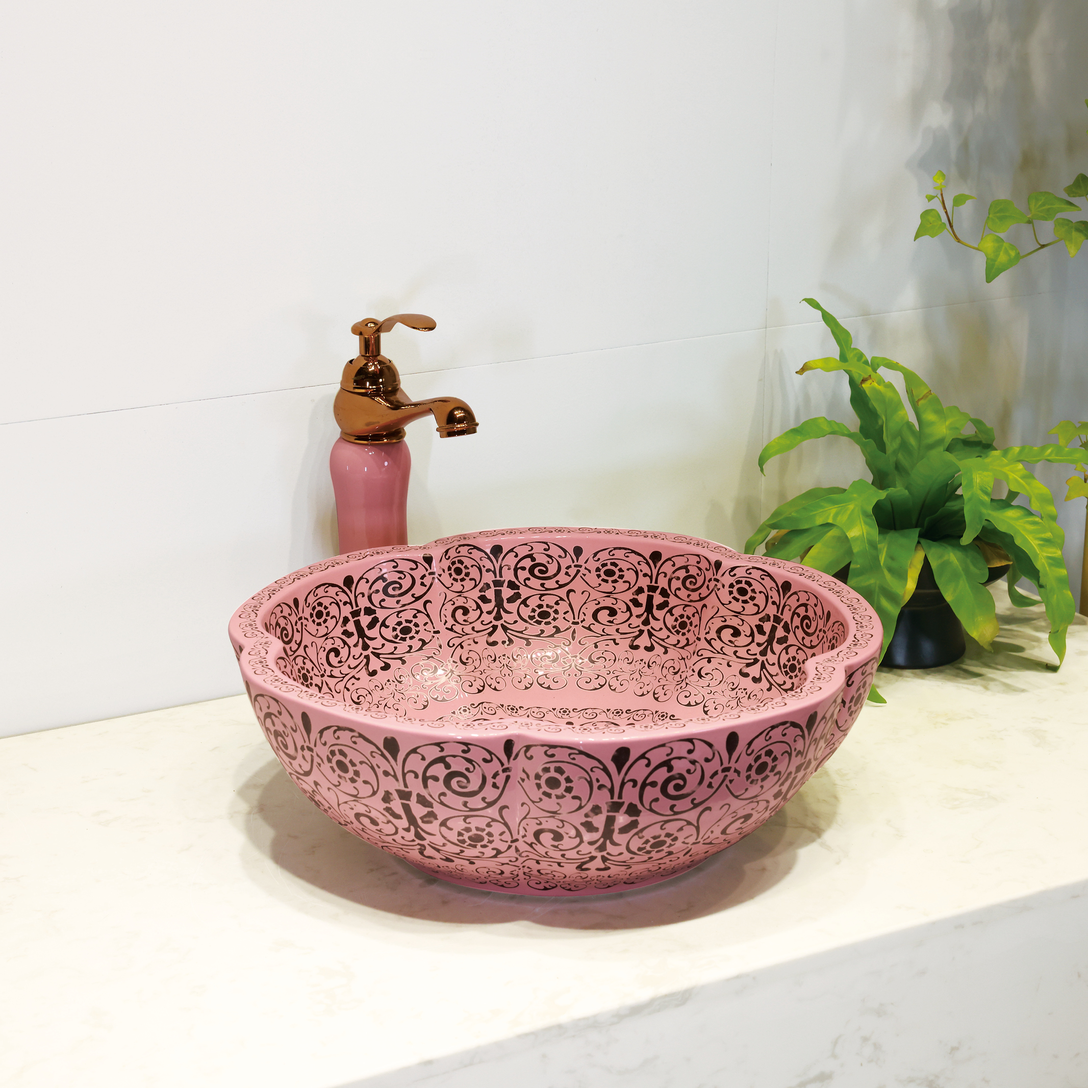 Pink petal ceramic washbasin