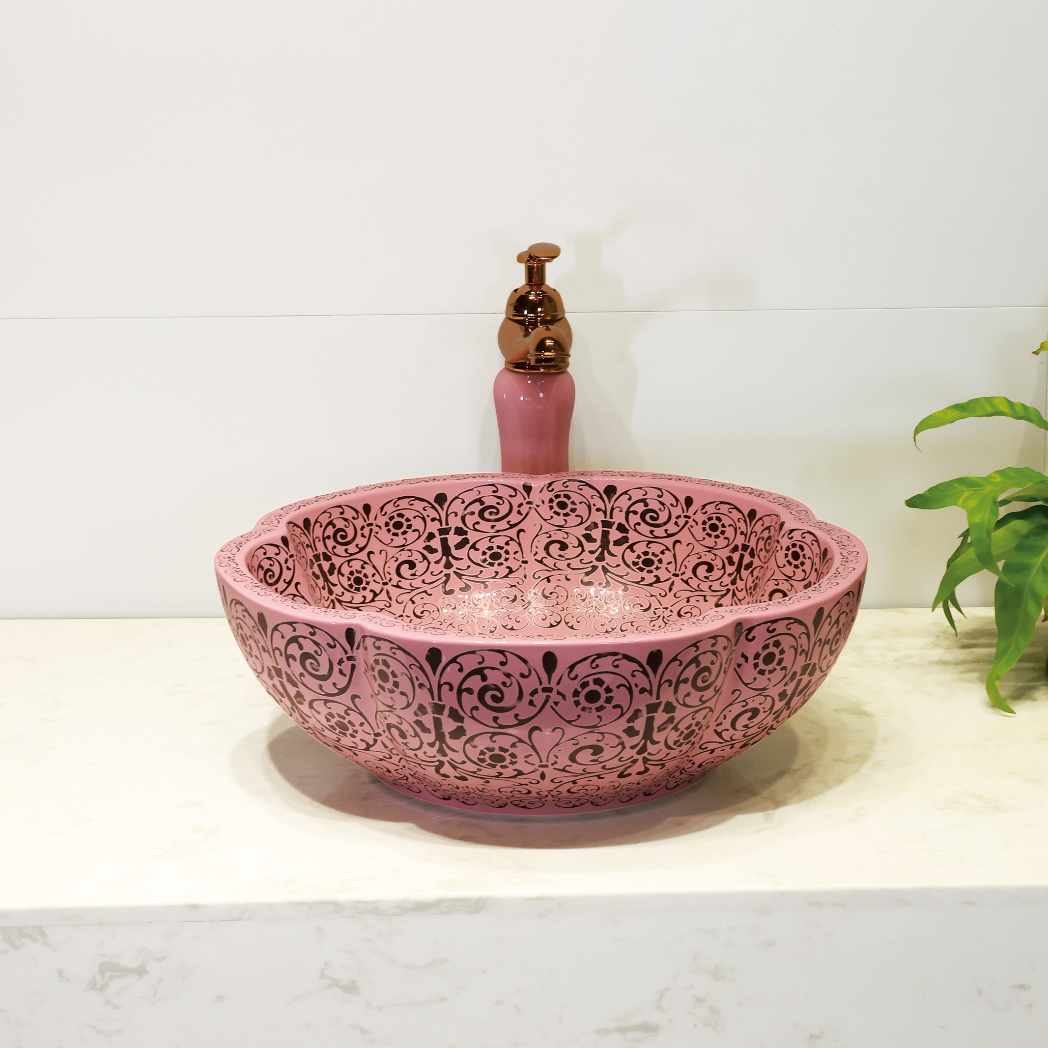 Pink petal ceramic washbasin
