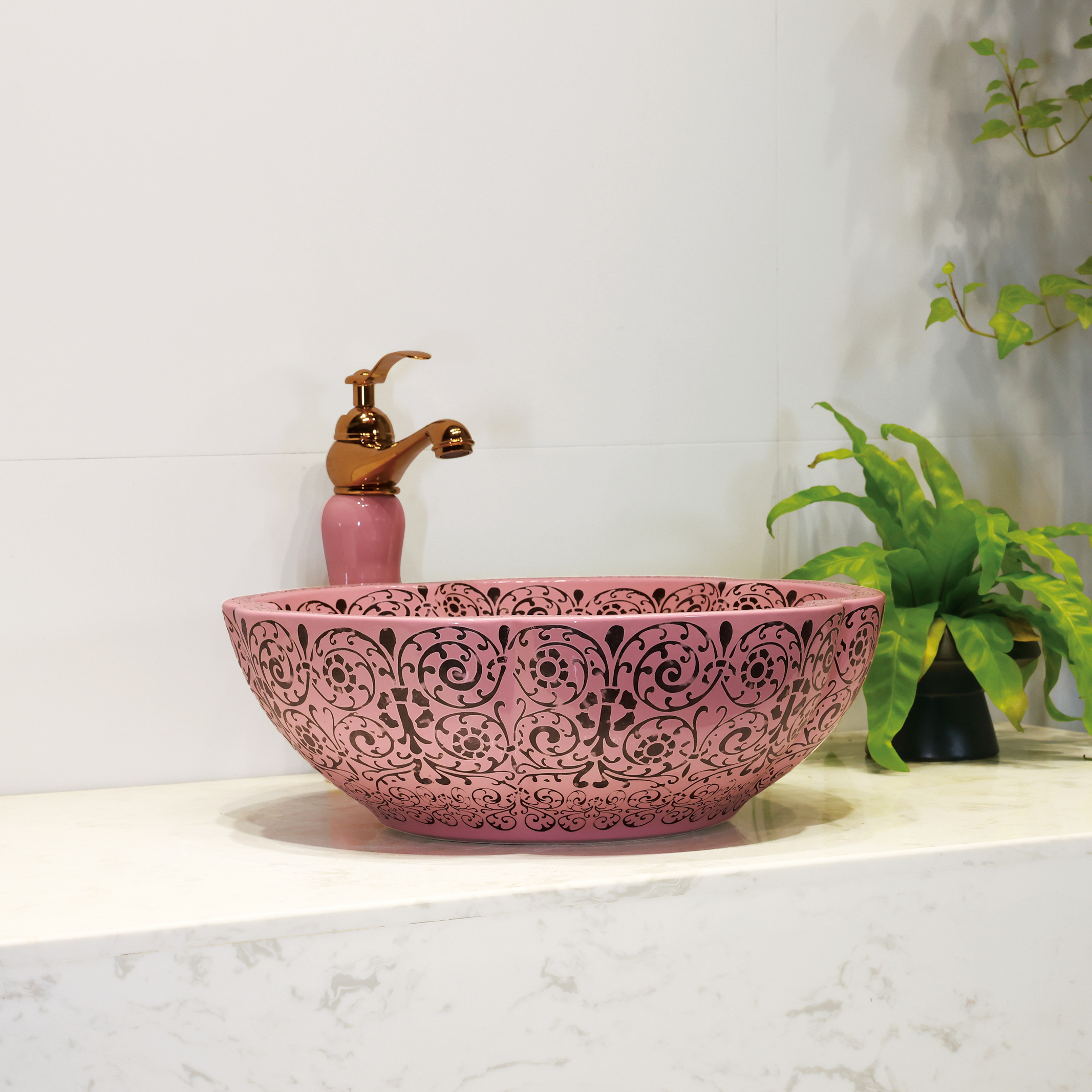 Pink petal ceramic washbasin
