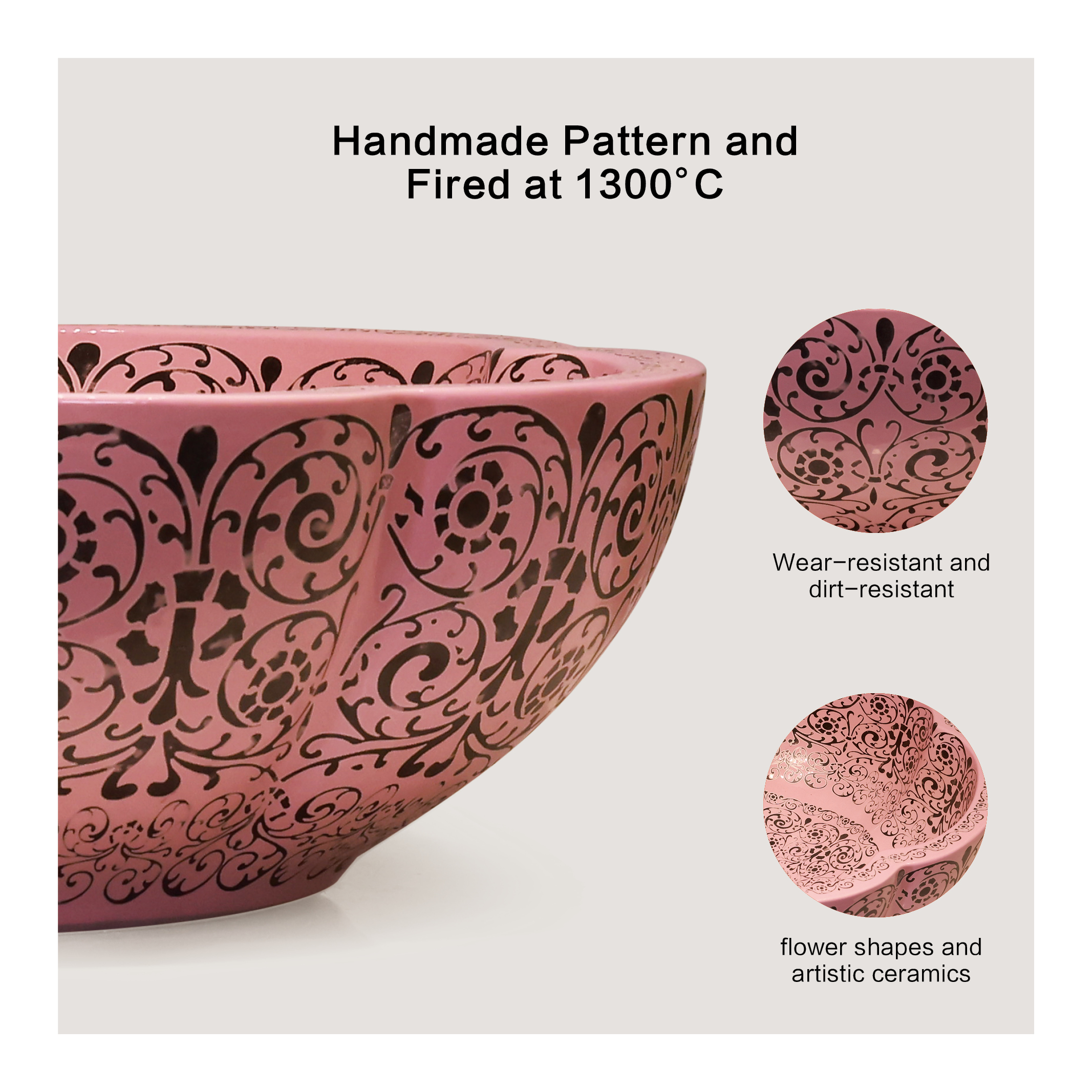 Pink petal ceramic washbasin