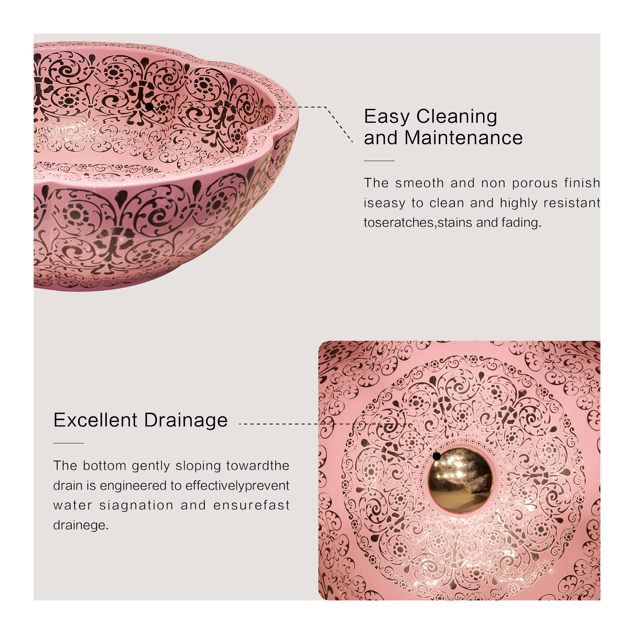 Pink petal ceramic washbasin