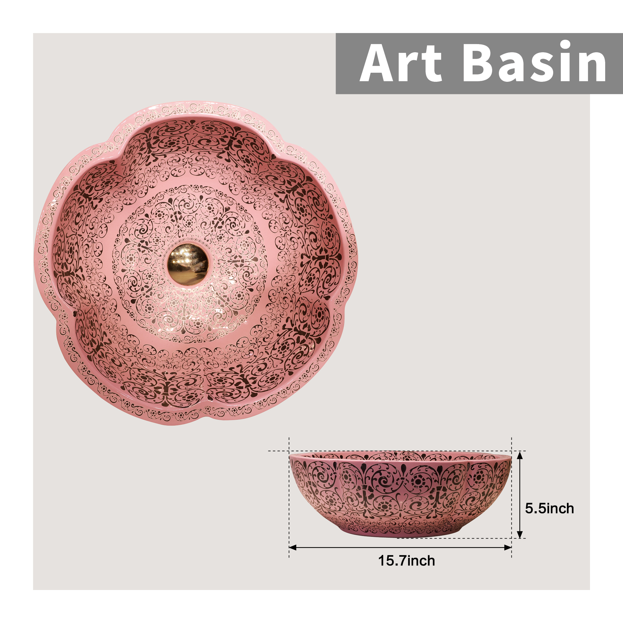 Pink petal ceramic washbasin