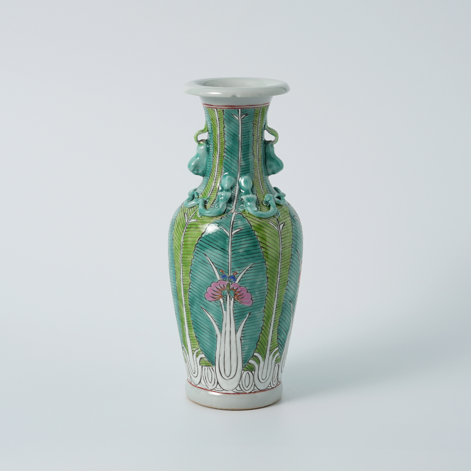 Hand-painted Cabbage Leaf Tall Neck Vase