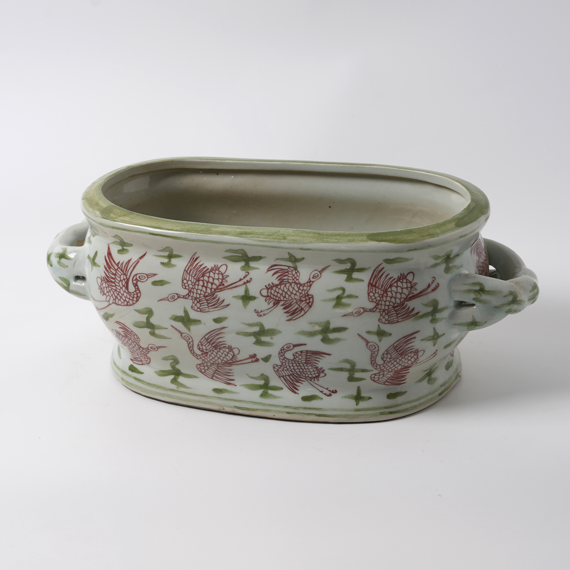 Red Bird Antique Hand-Painted Double-Handled Ceramic Flower Pot 82