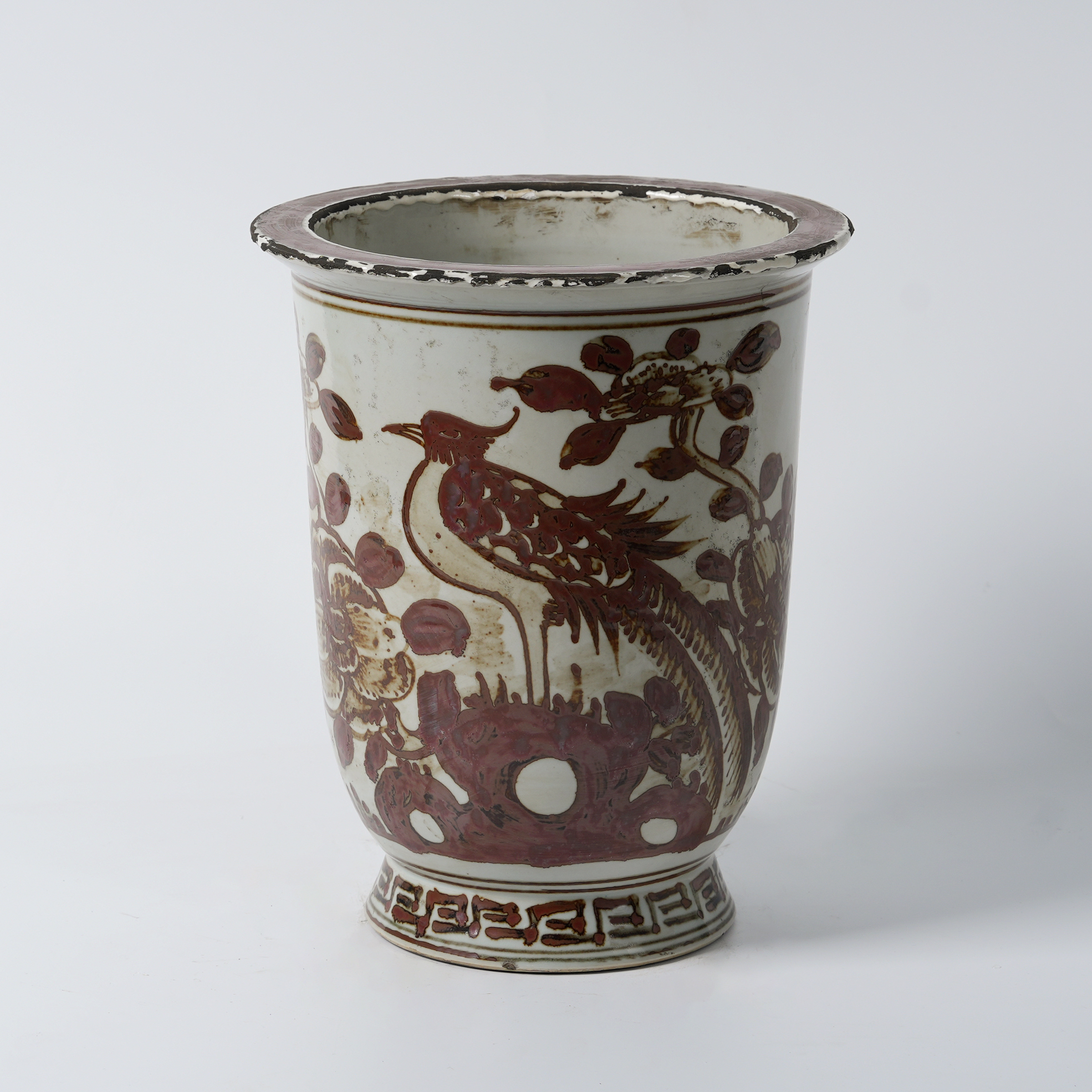 Red antique hand-painted ceramic flowerpot 46