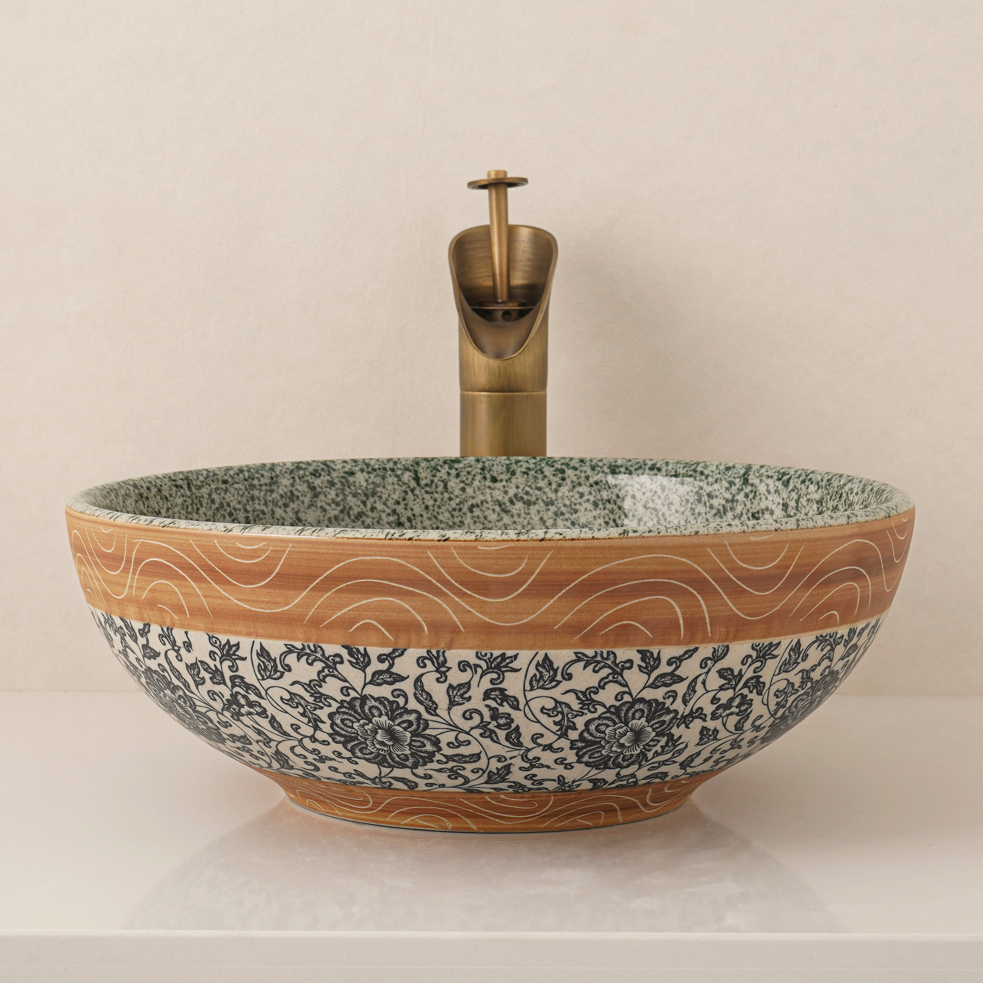 Green hand-painted washbasin