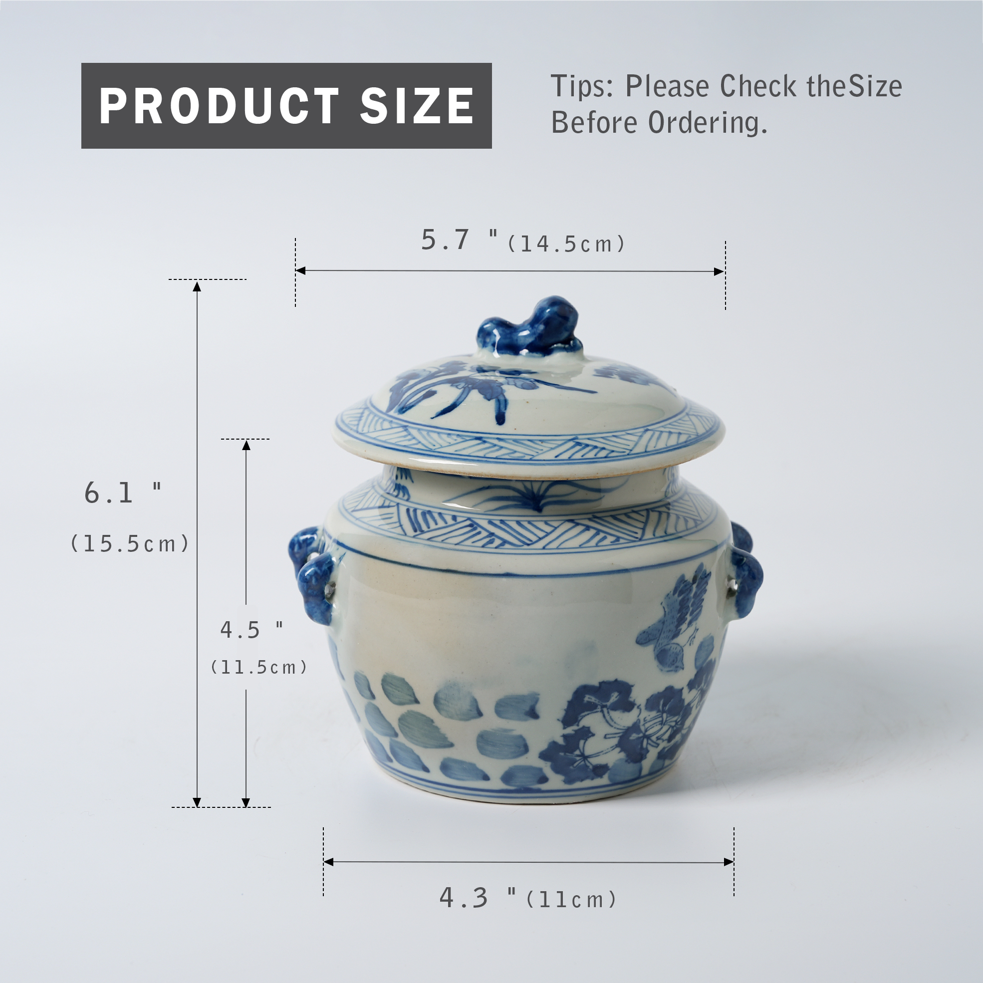 Blue & White Floral Jar Lid Decorative Ginger Jar 66